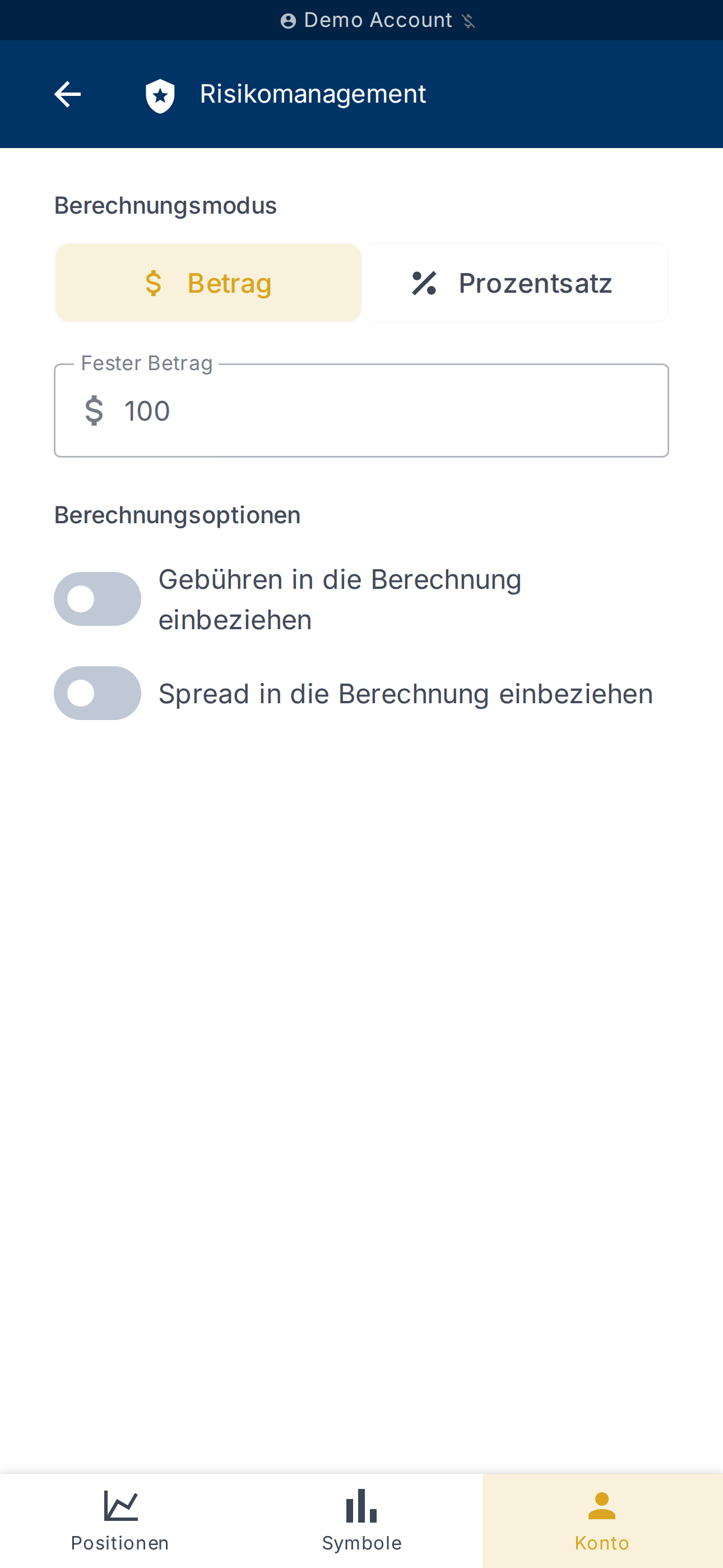 Einstellungen der Kontorisiko-Richtlinie