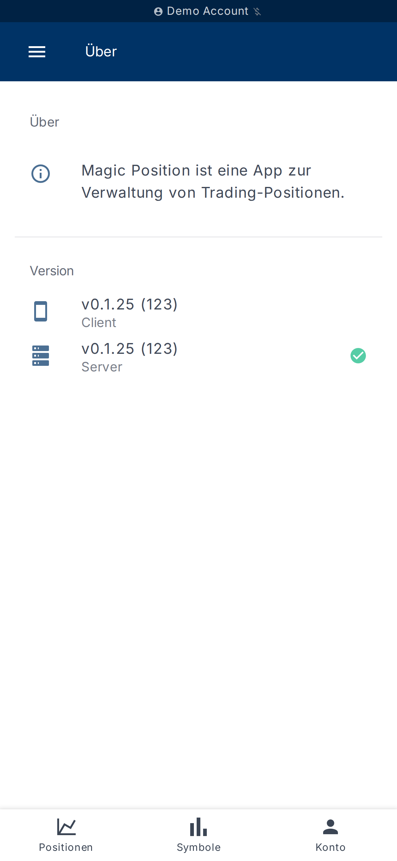 Seite Über — Client- und Server-Versionen