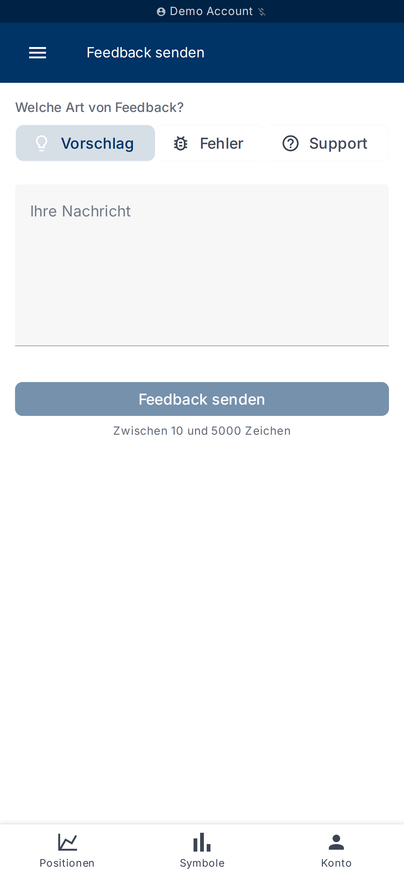 Feedback-Formular — Art und Nachricht