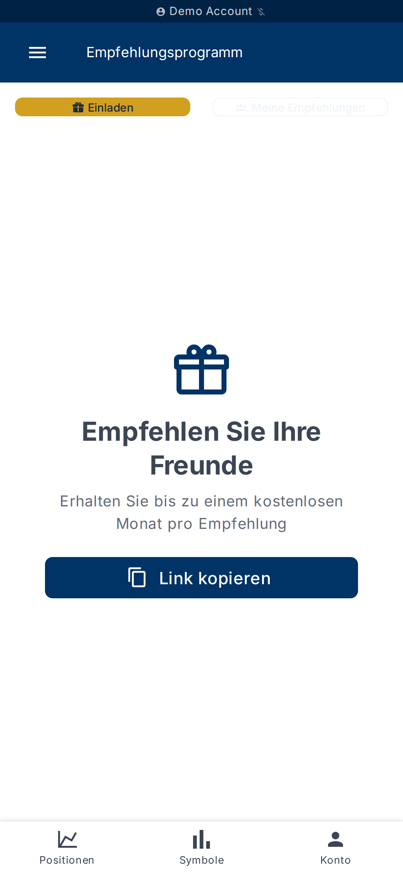 Tab Einladen — Link teilen oder kopieren