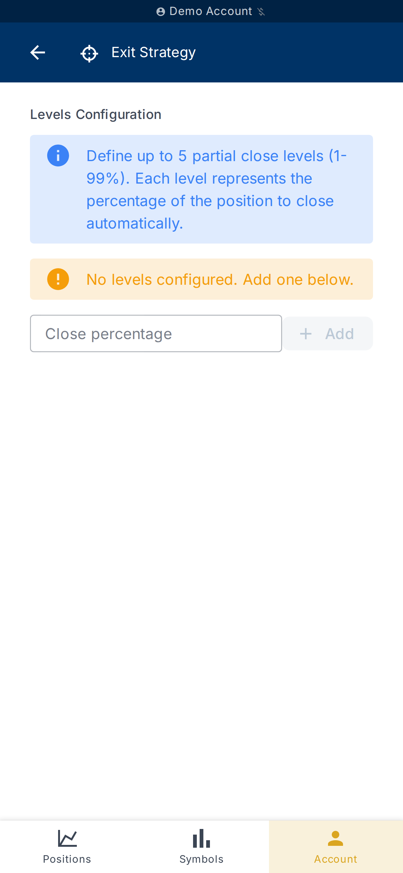 Partial-close levels configuration