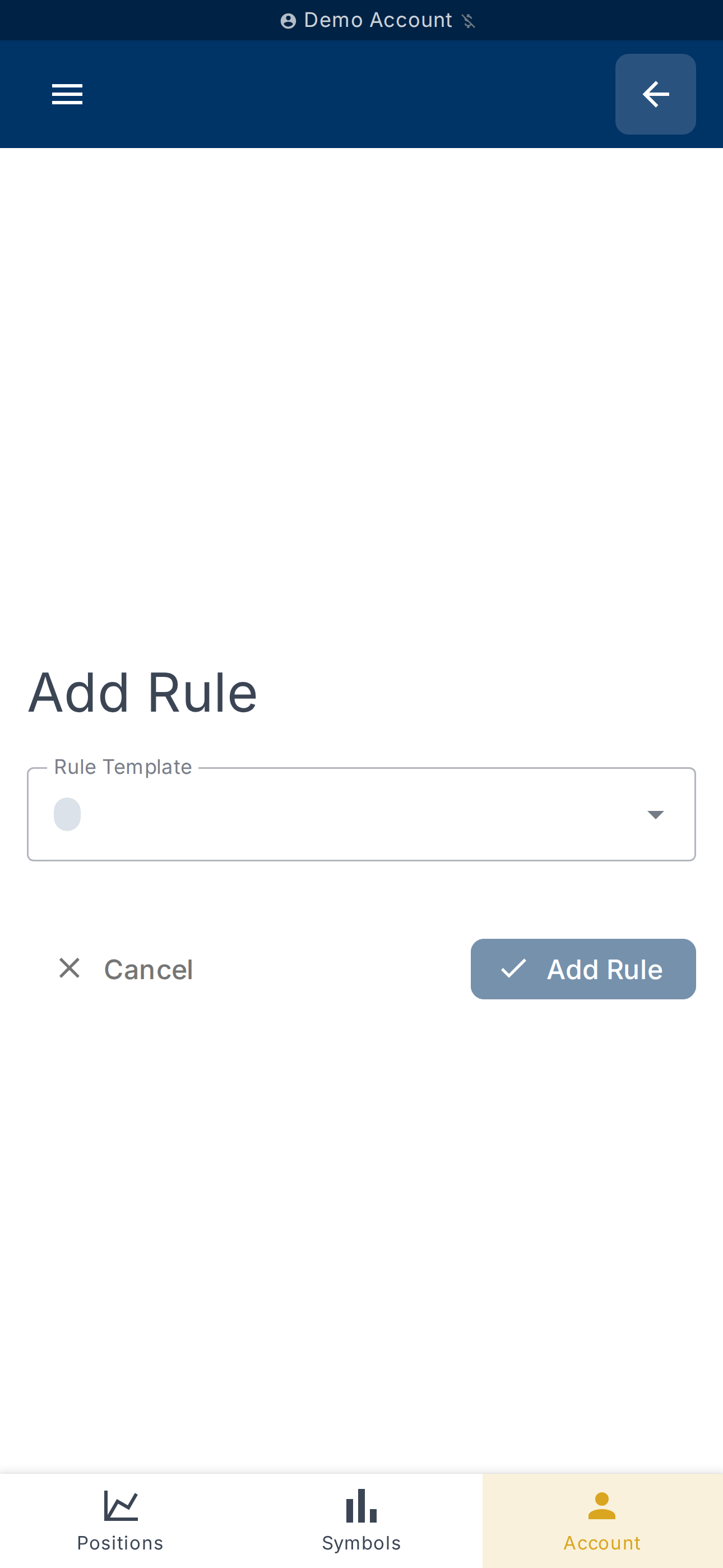 Rule creation form (template, conditions, actions)