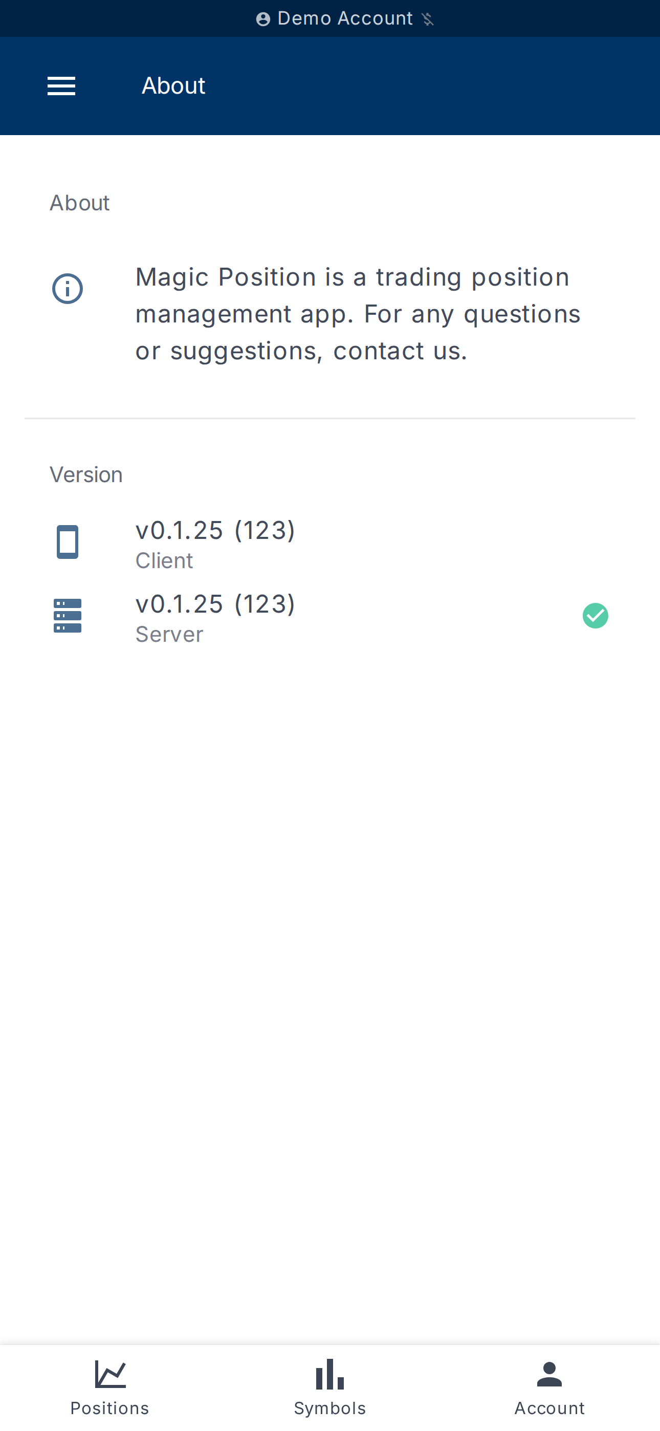 About page — client and server versions