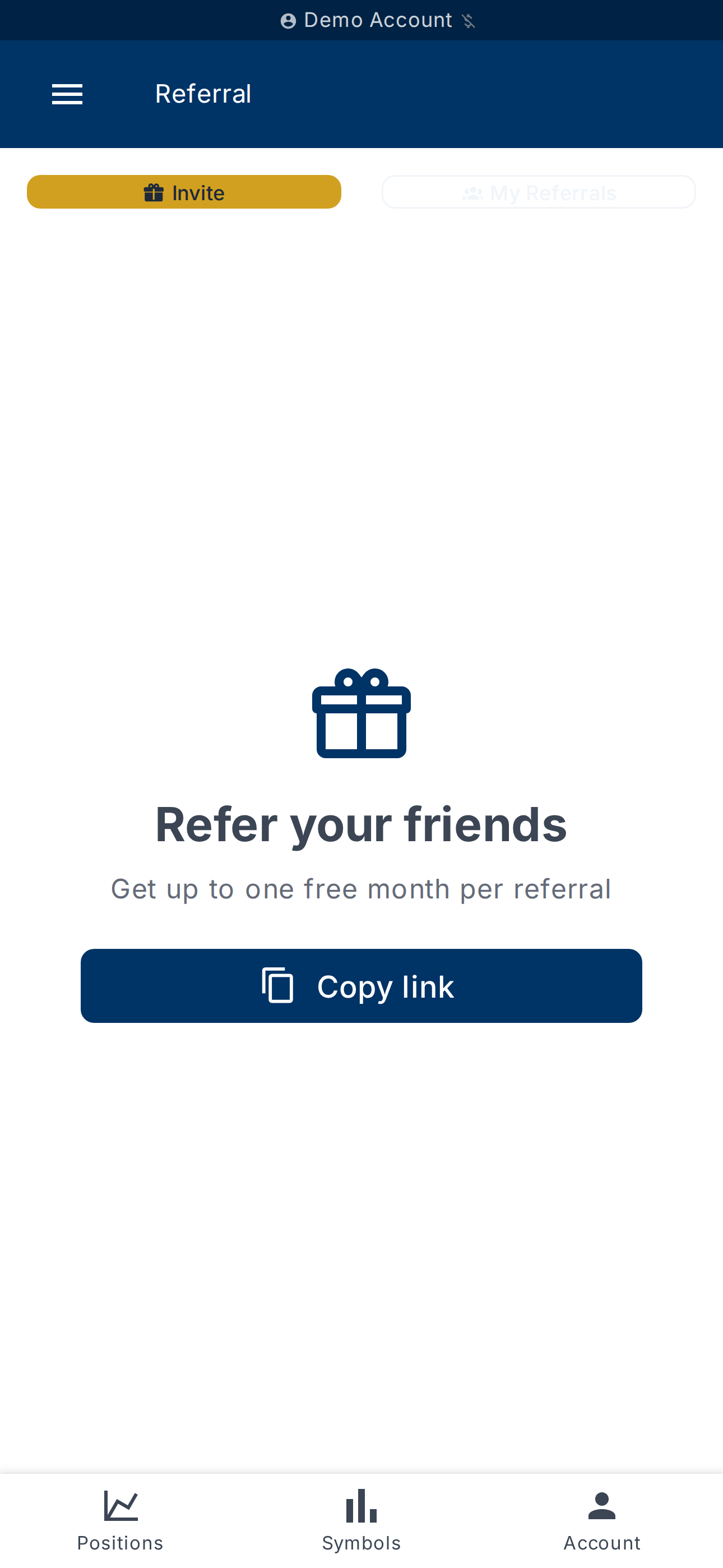 Invite tab — share or copy your link
