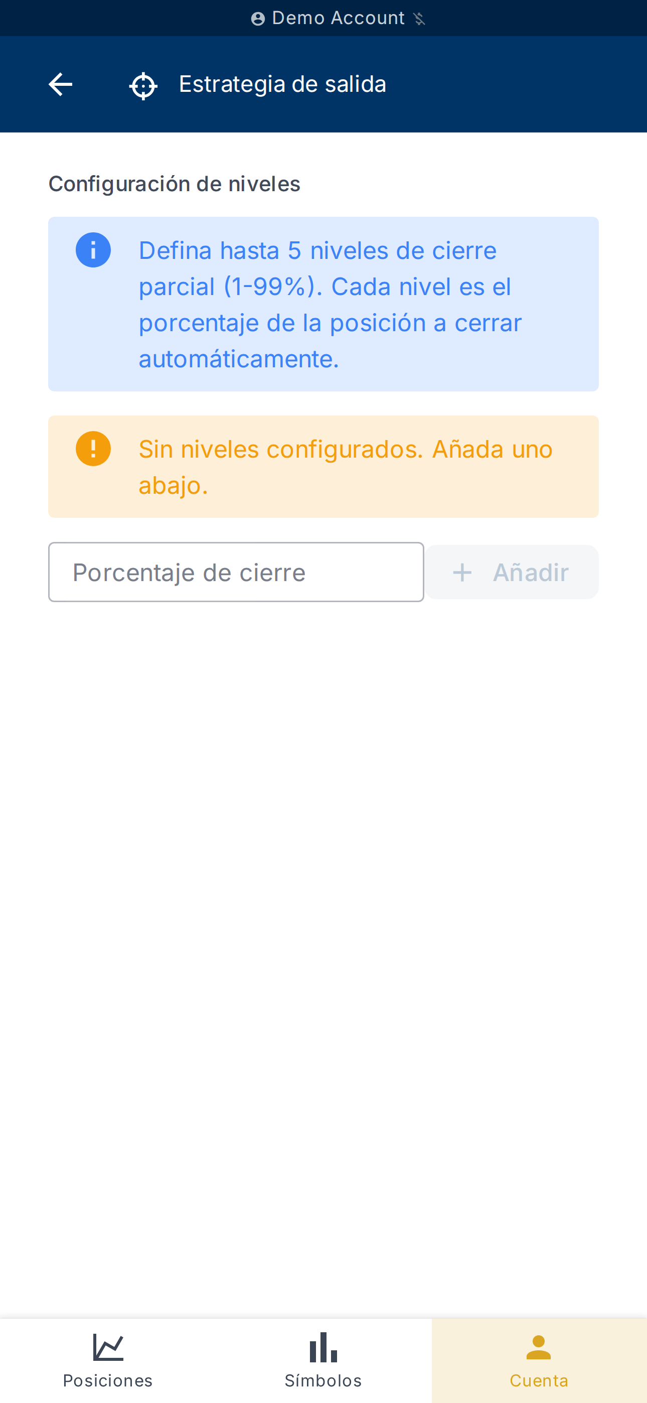 Configuración de niveles de cierre parcial