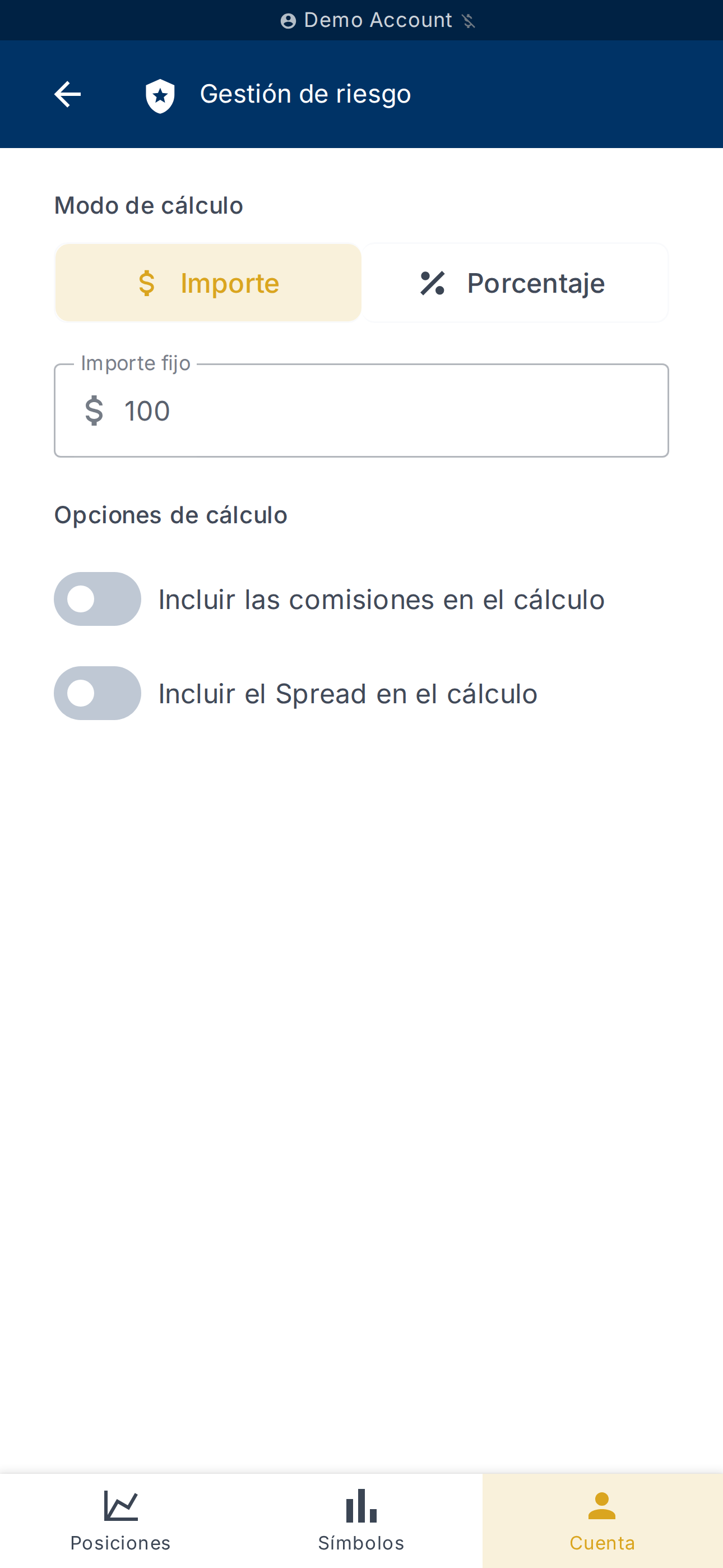 Configuración de la política de riesgo de cuenta