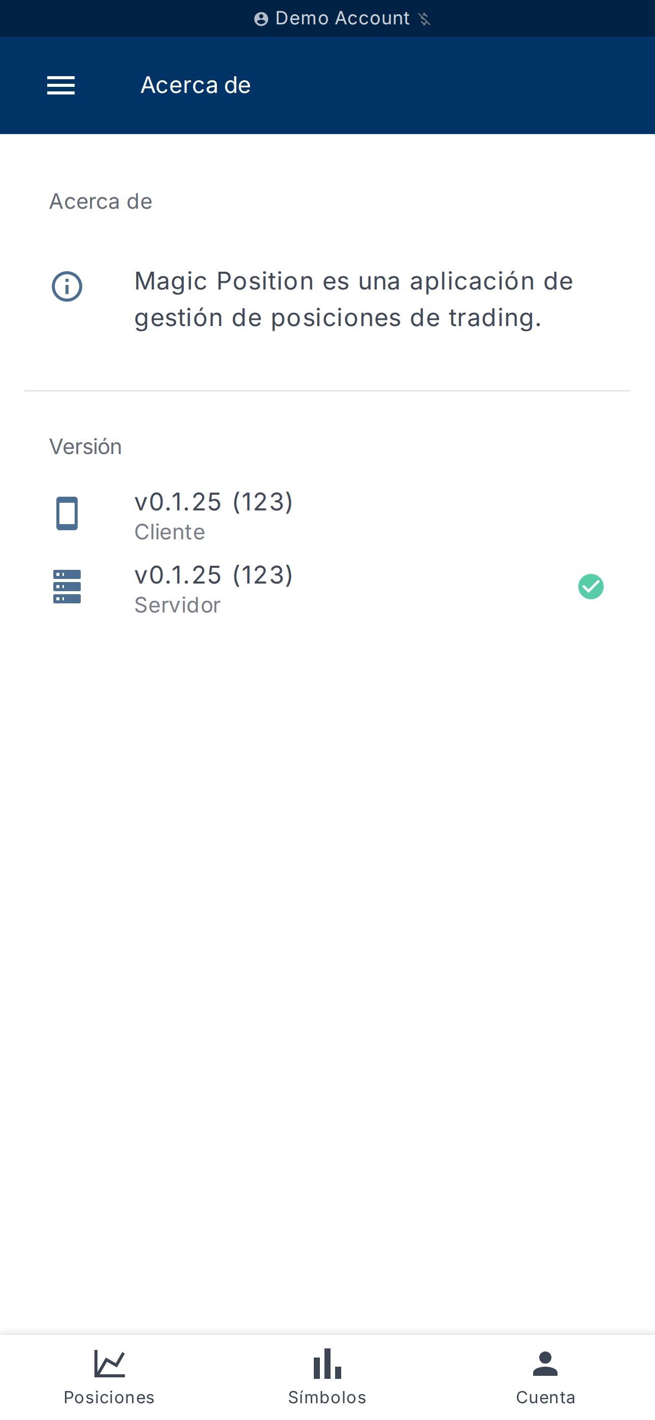 Página Acerca de — versiones cliente y servidor