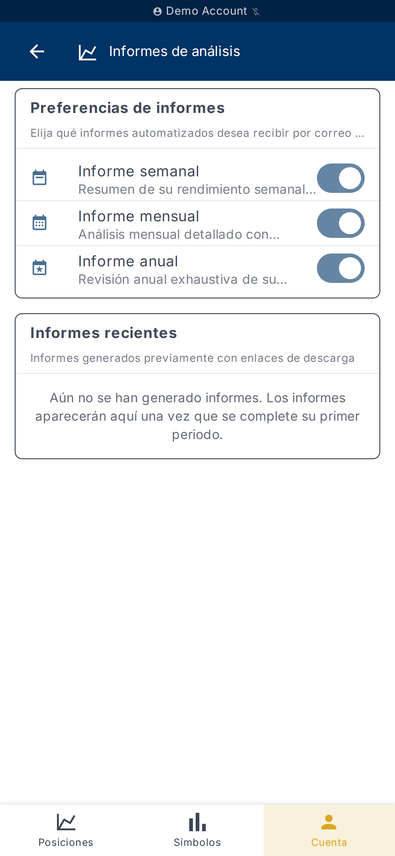 Preferencias de los informes de rendimiento