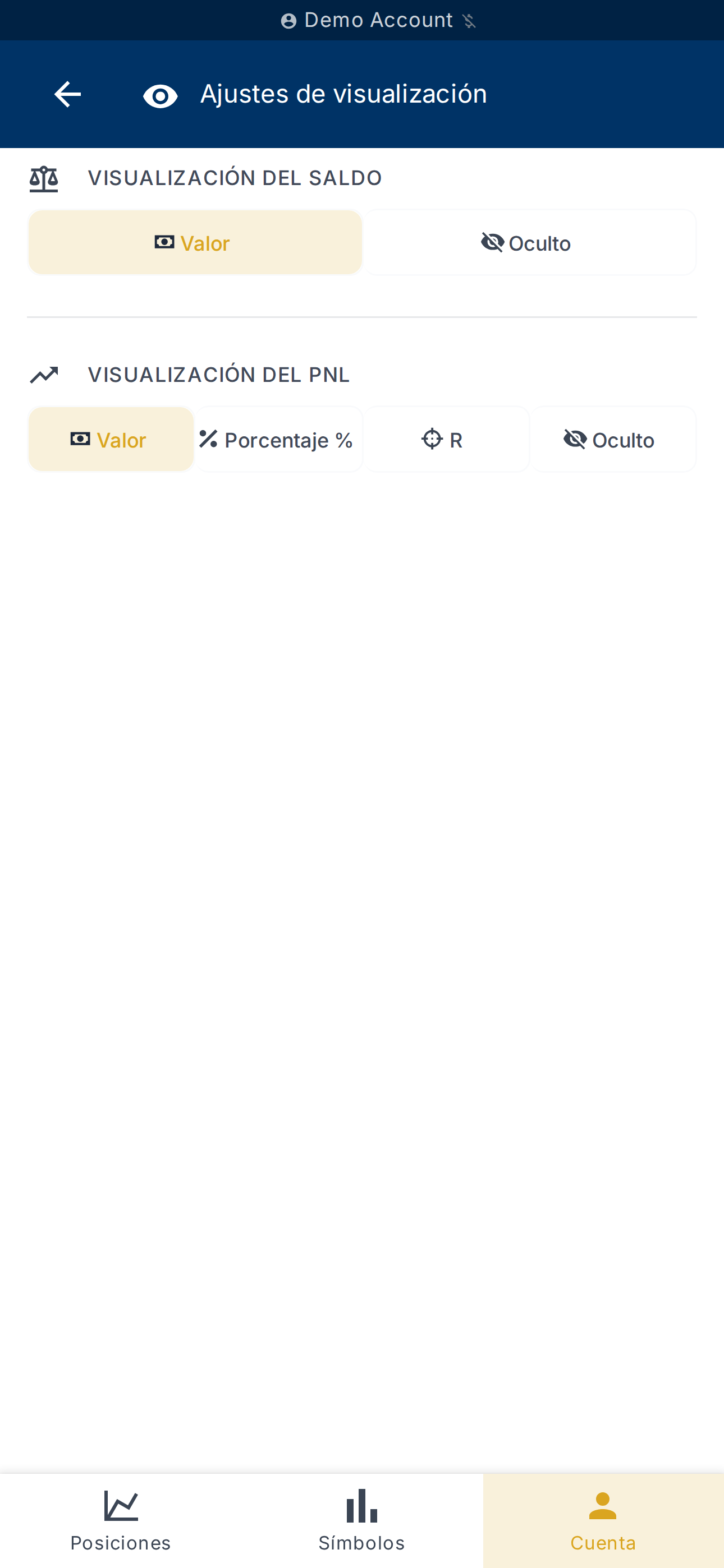 Balance and PnL display settings