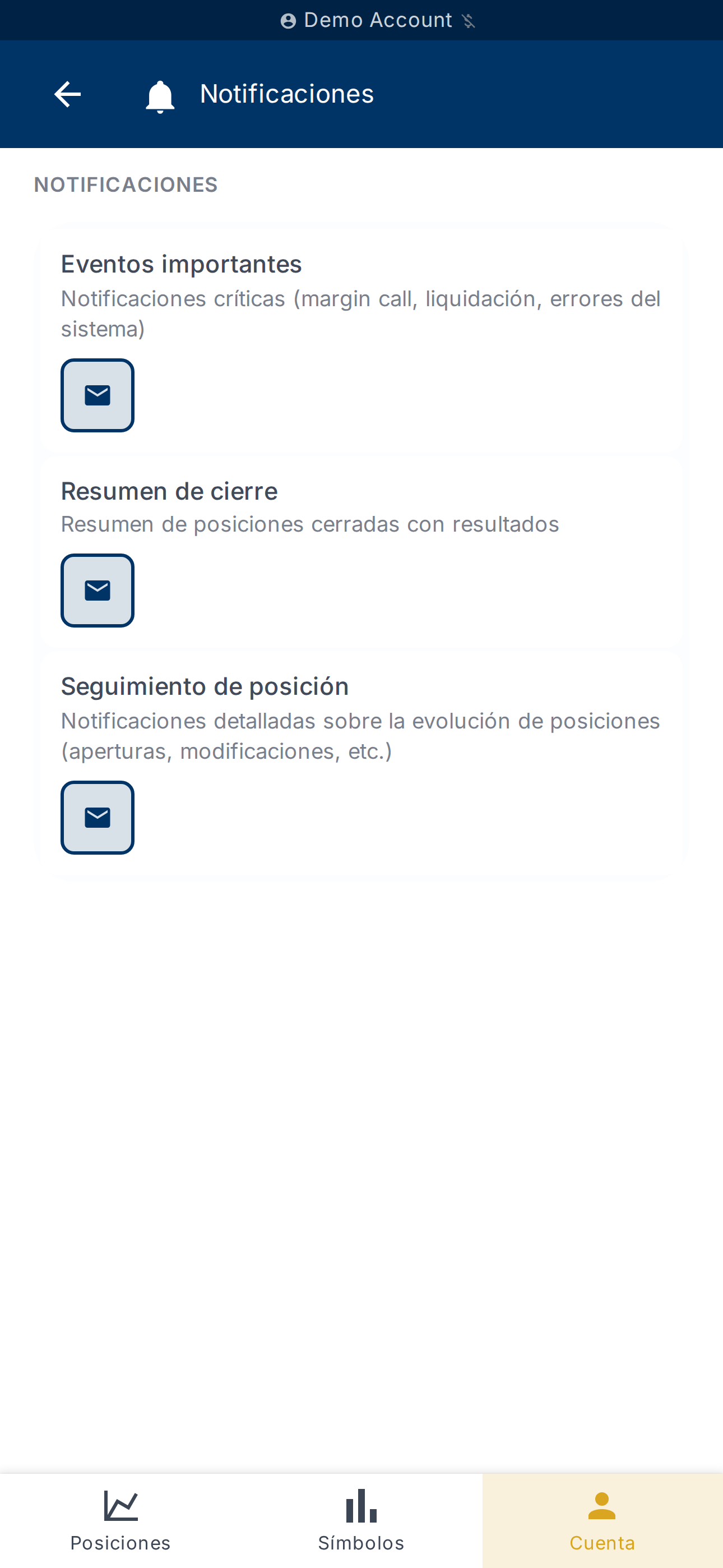 Preferencias de visualización de saldo y PnL