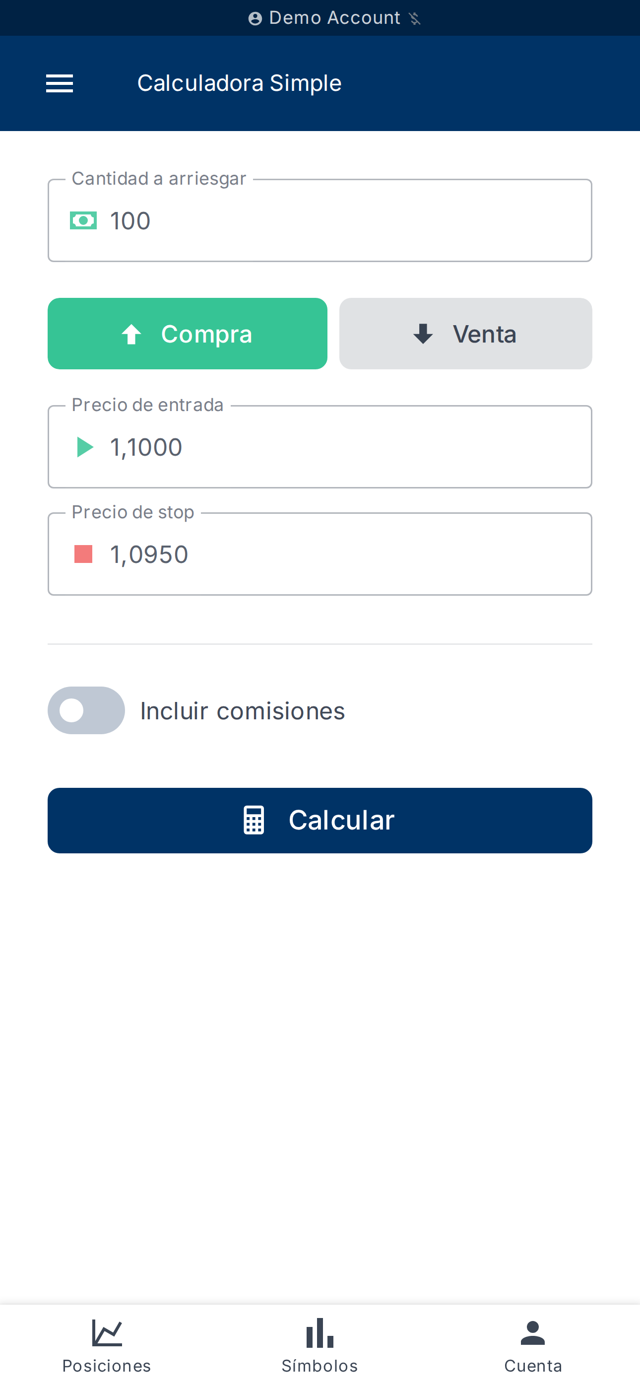 Calculadora simple de posición — para simulaciones rápidas