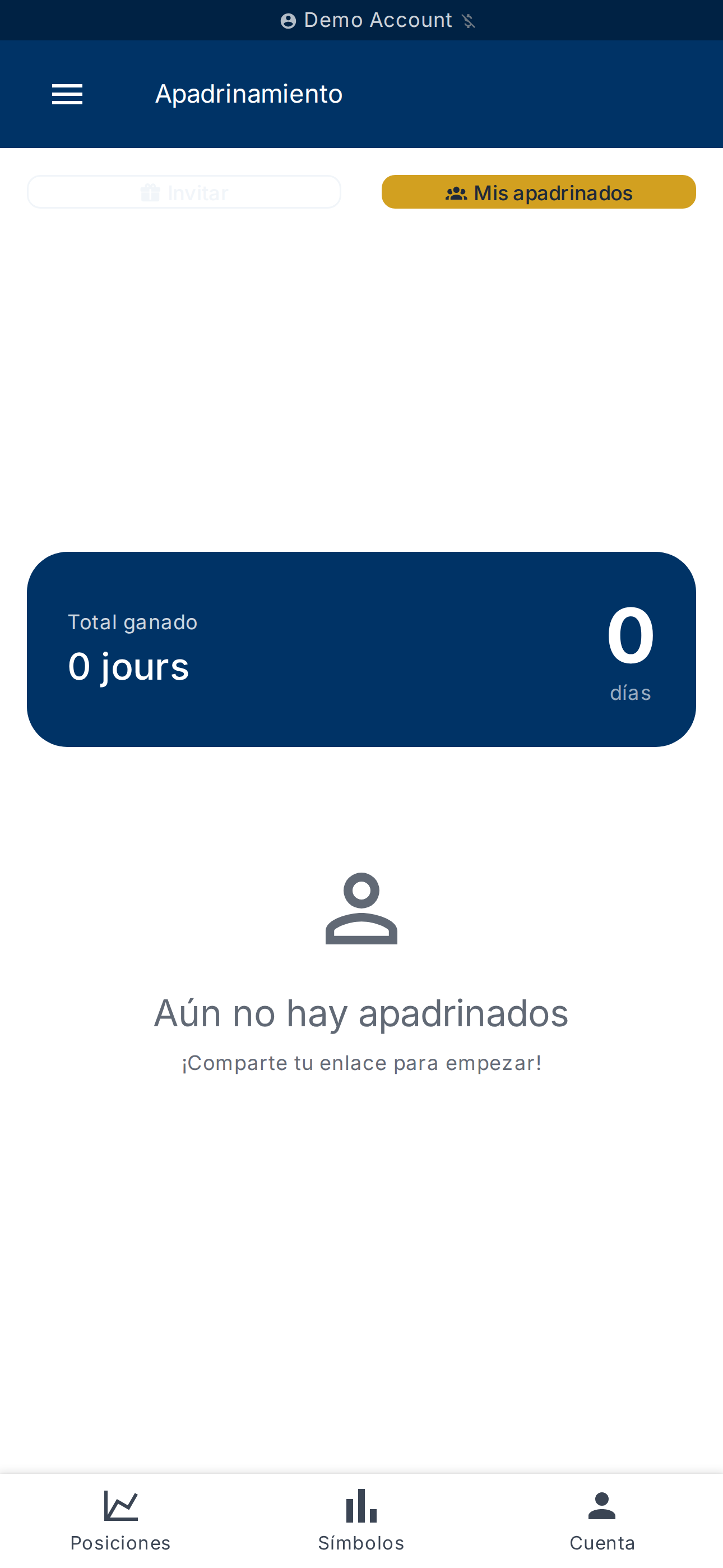 Pestaña Mis apadrinados — lista y contador de días obtenidos