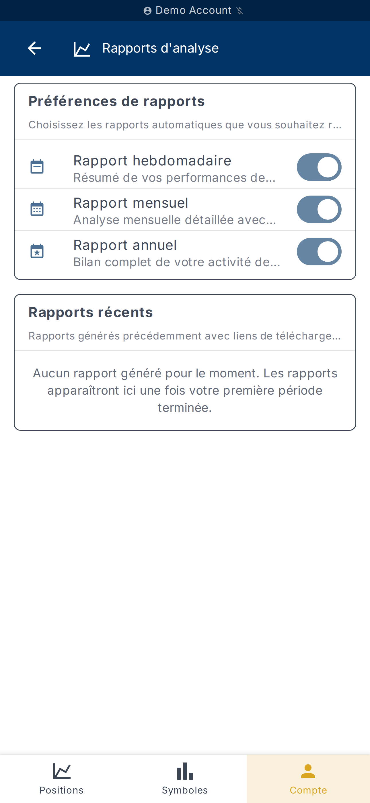 Préférences des rapports de performance