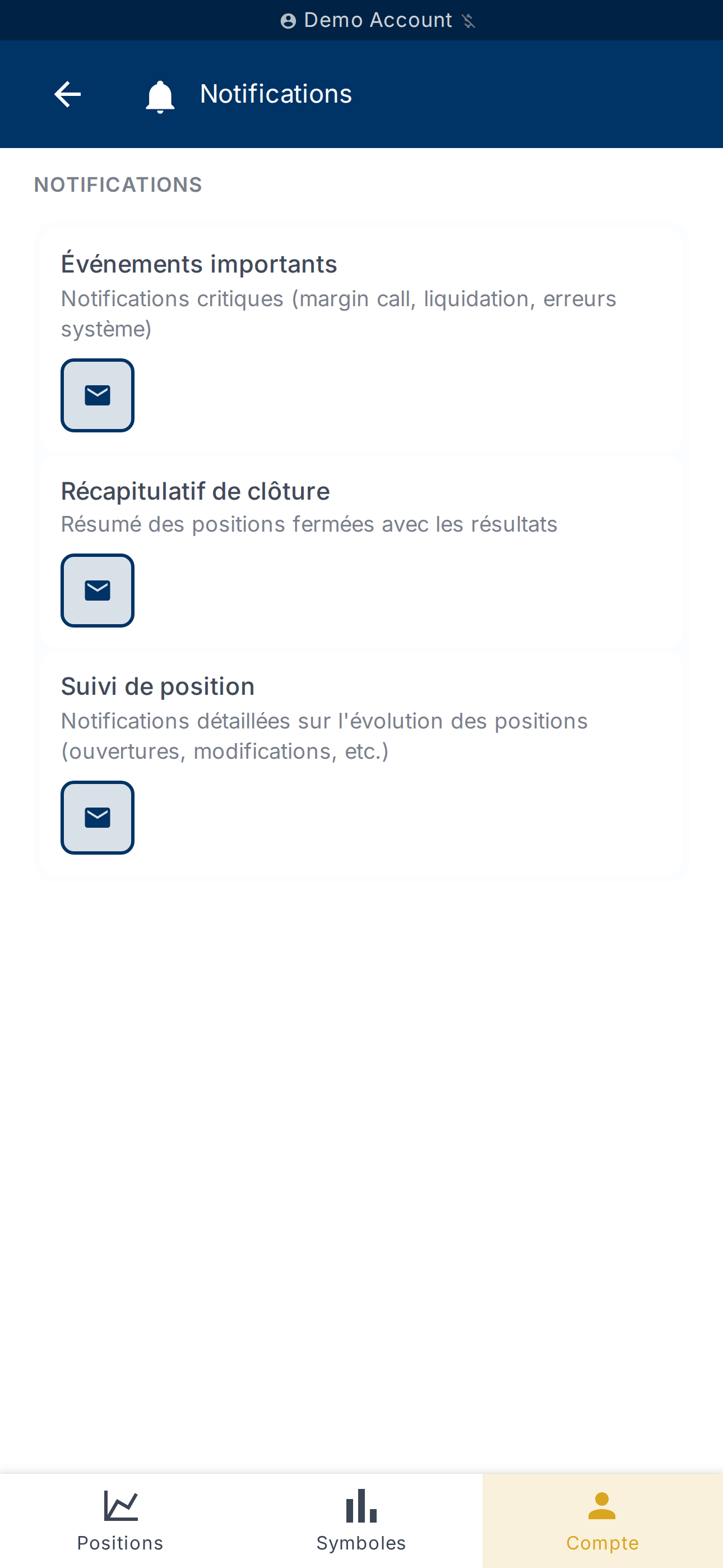 Préférences d'affichage du solde et du PnL