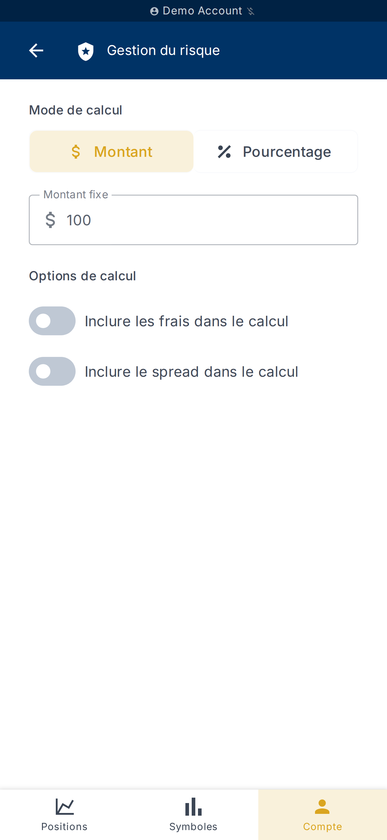 Paramètres de risque du compte