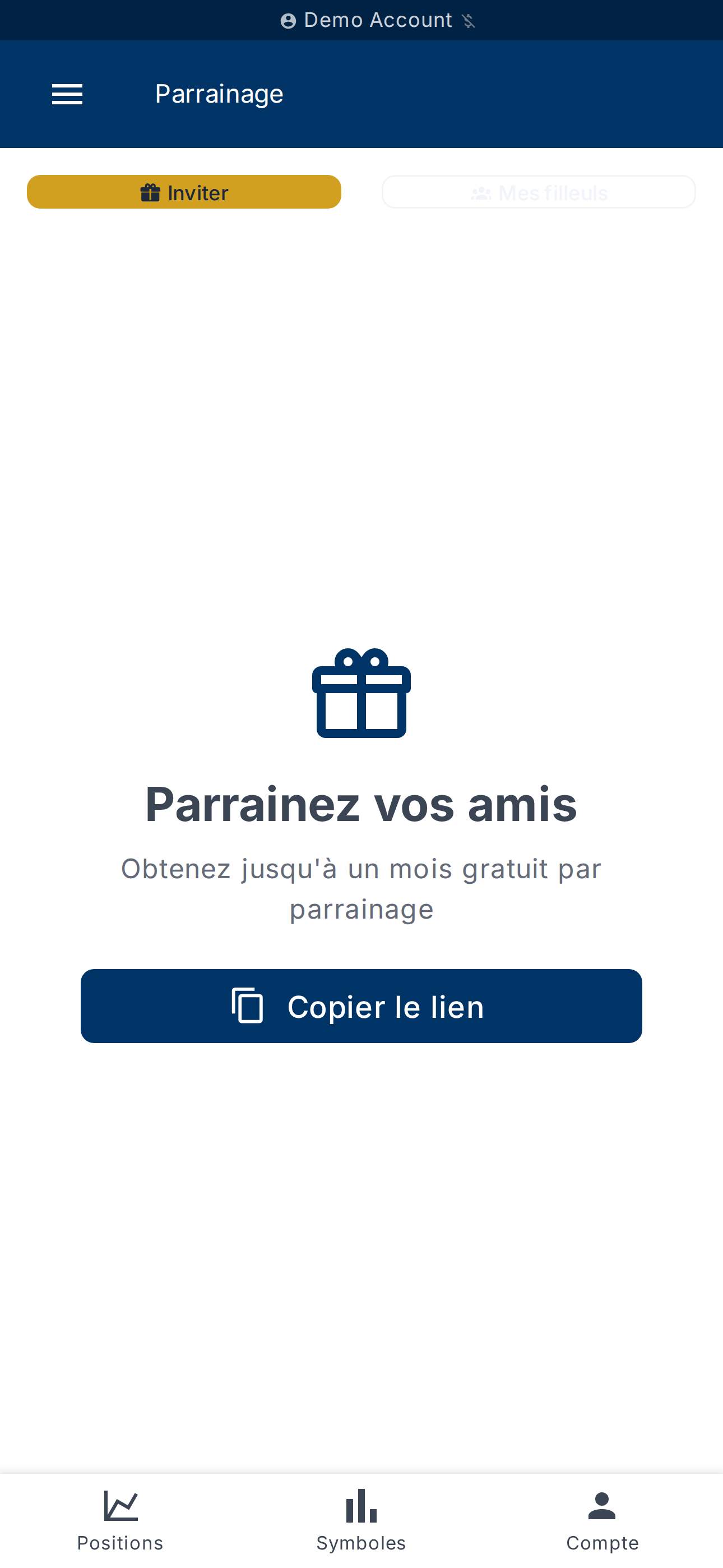 Onglet Inviter — partager ou copier votre lien