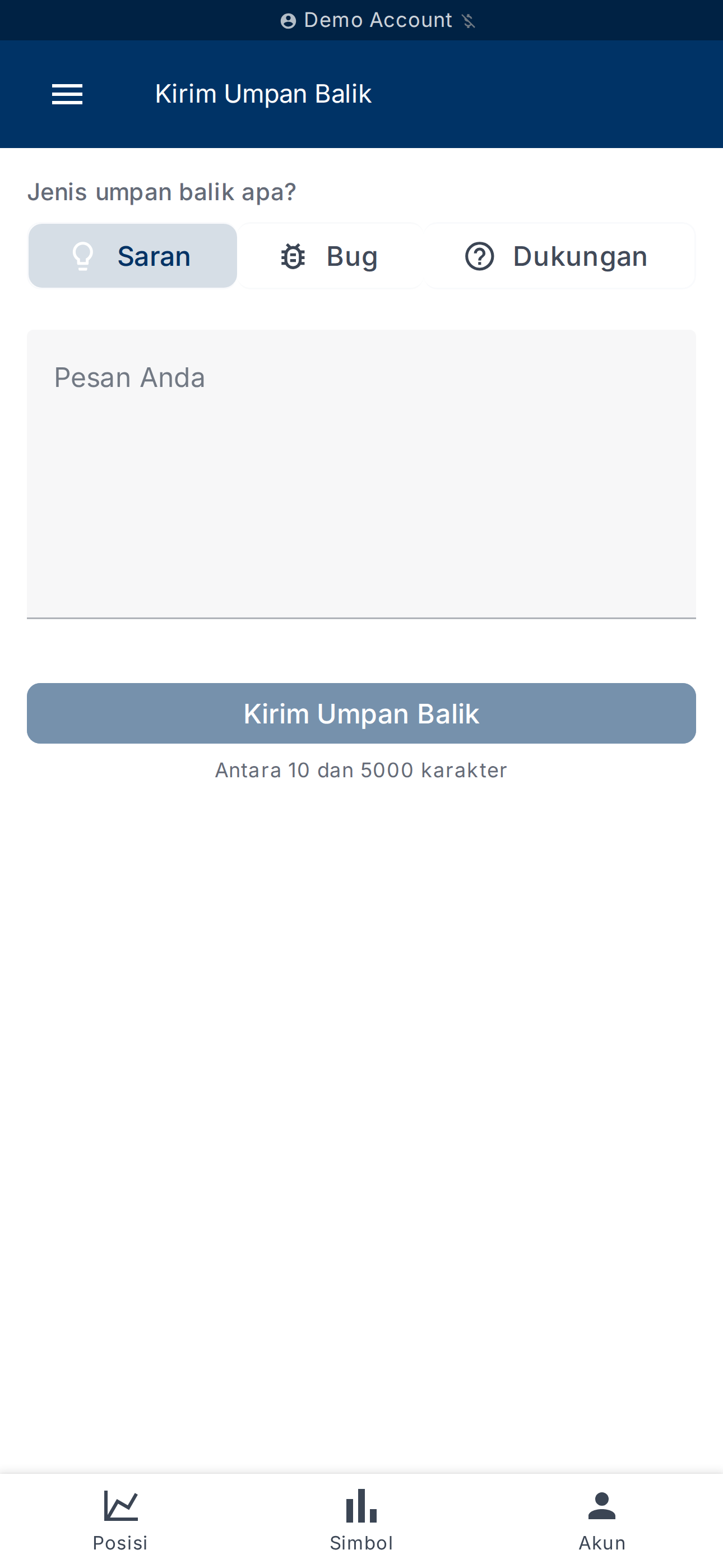 Formulir umpan balik — jenis dan pesan