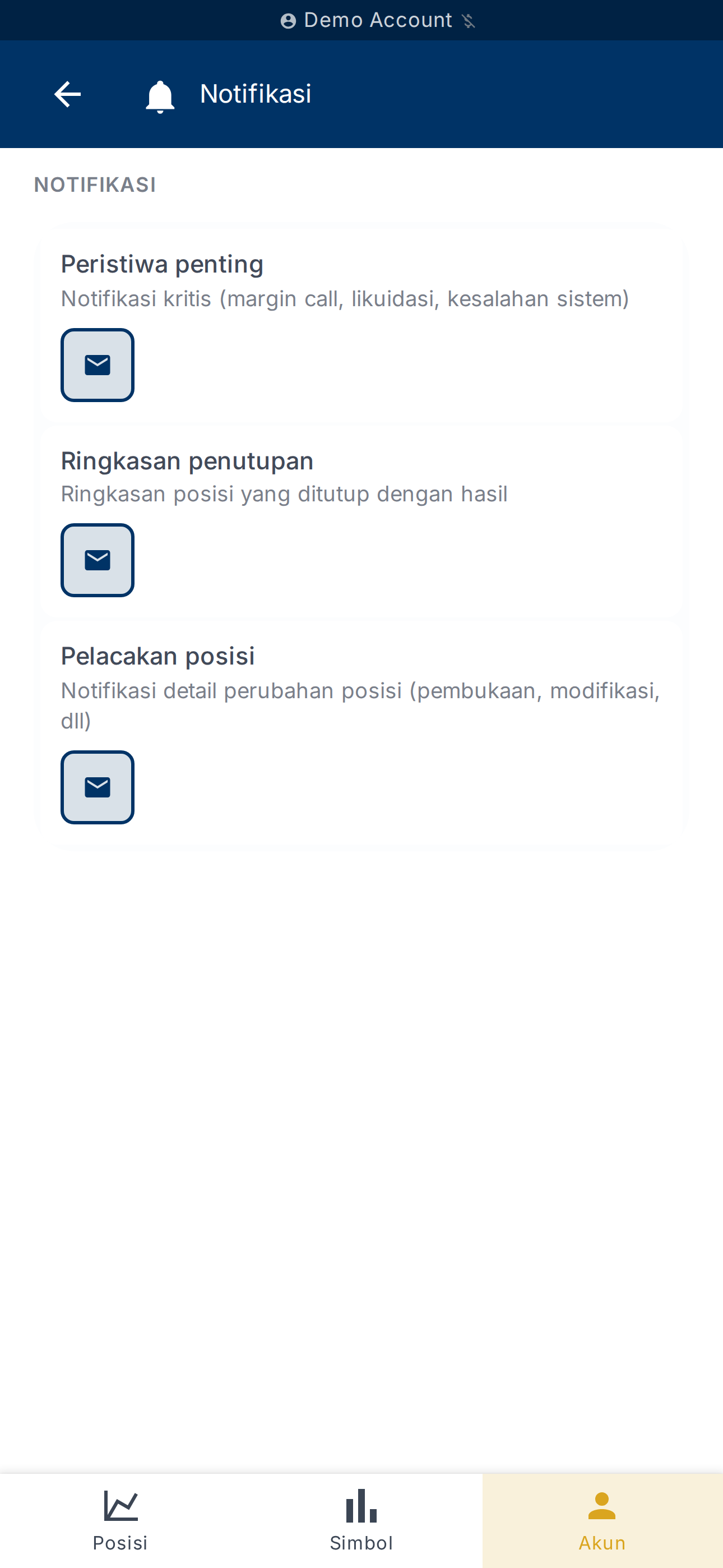 Preferensi tampilan saldo dan PnL