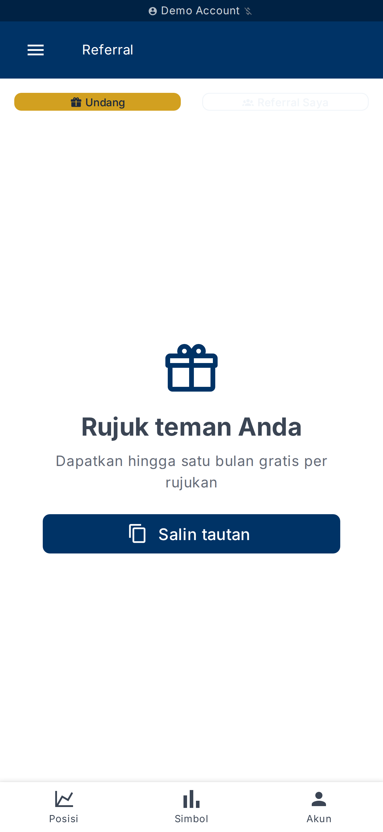 Tab Undang — berbagi atau menyalin tautan Anda