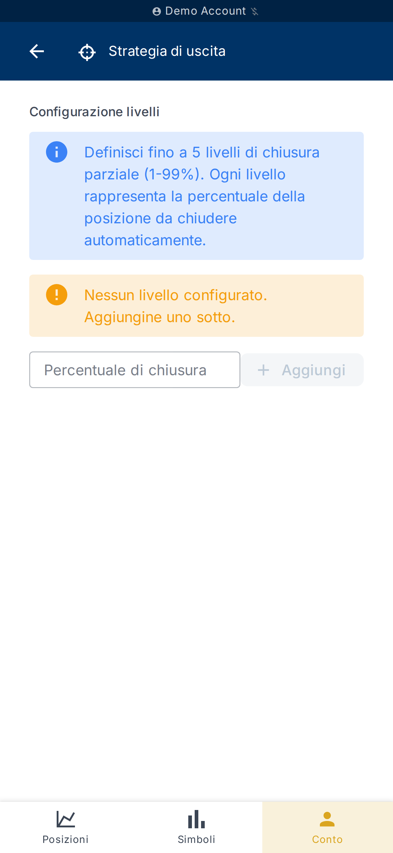 Configurazione dei livelli di chiusura parziale