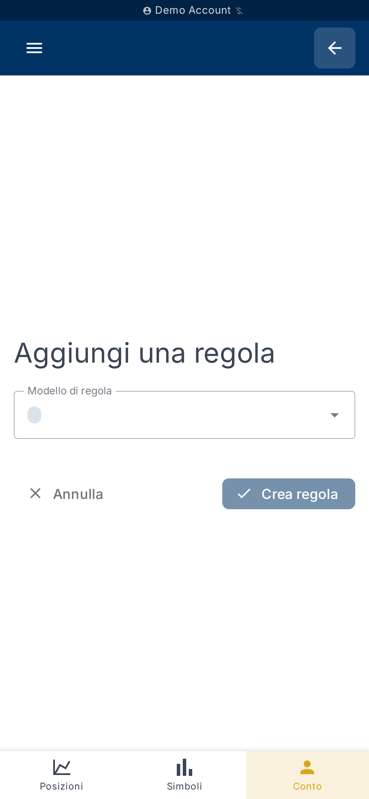 Modulo di creazione della regola (modello, condizioni, azioni)