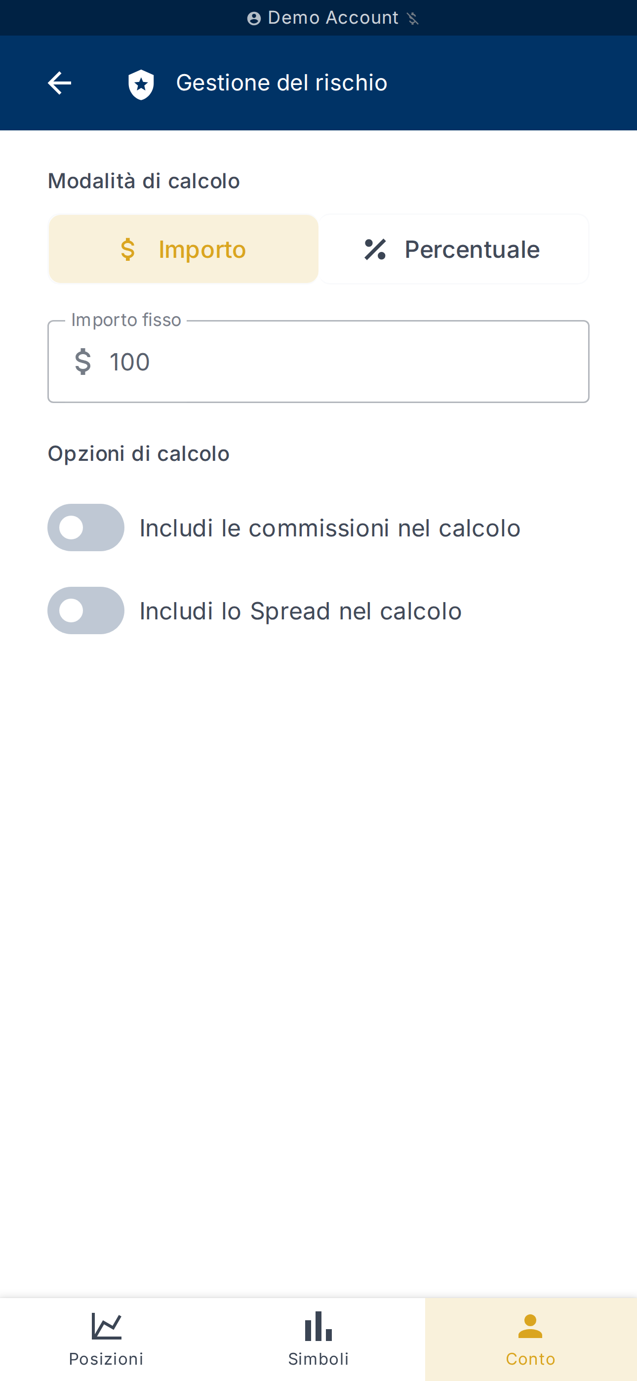 Configurazione della politica di rischio del conto