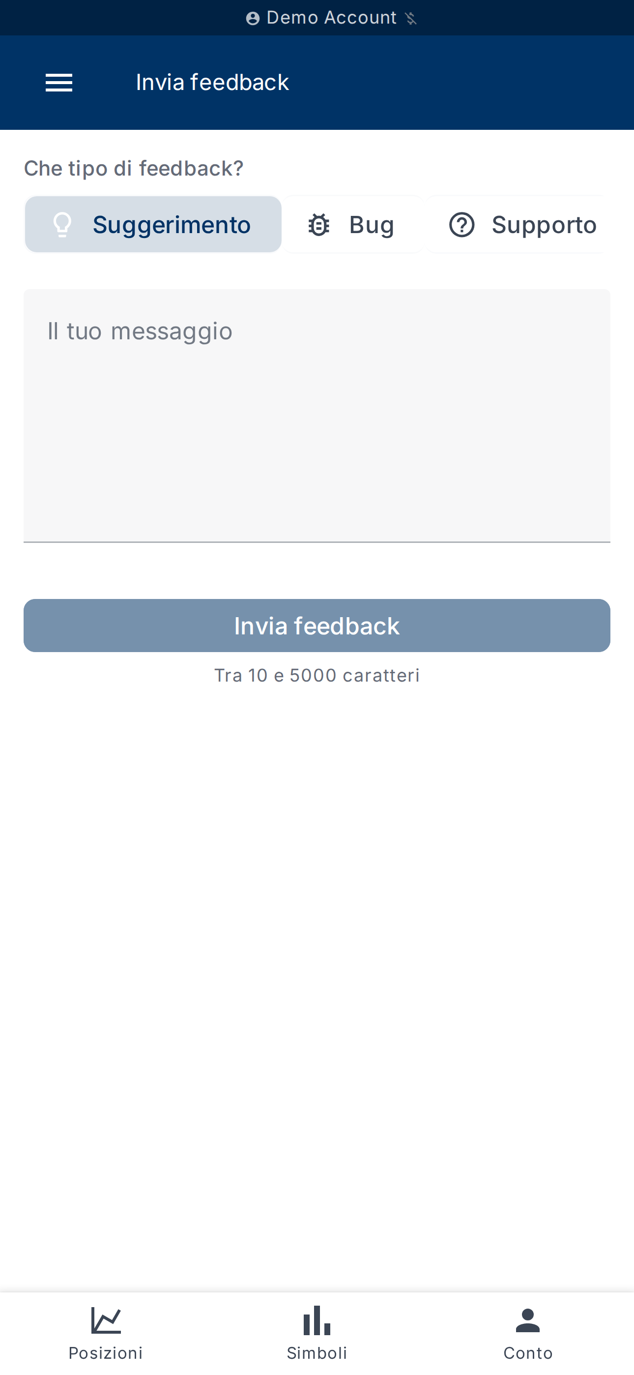 Modulo di feedback — tipo e messaggio