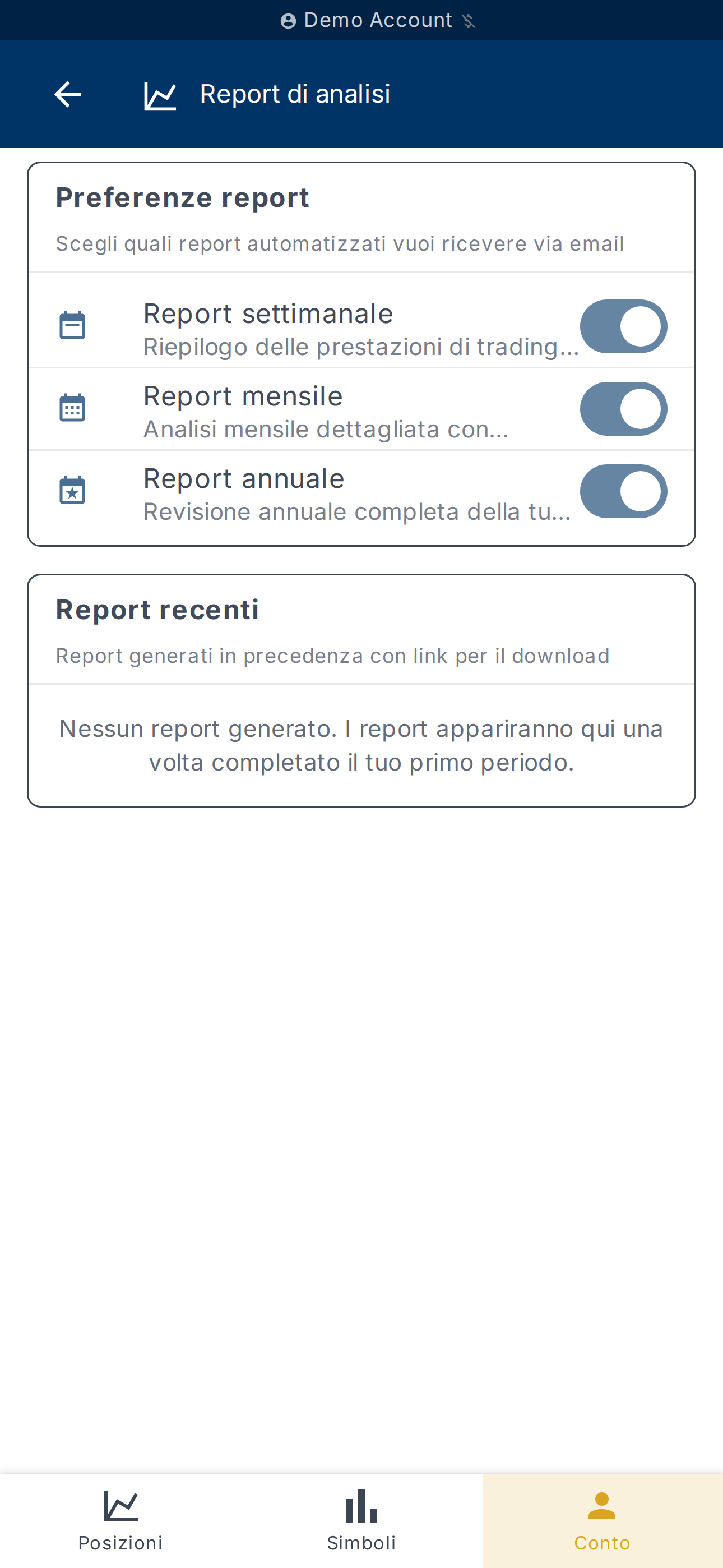 Preferenze dei report di performance