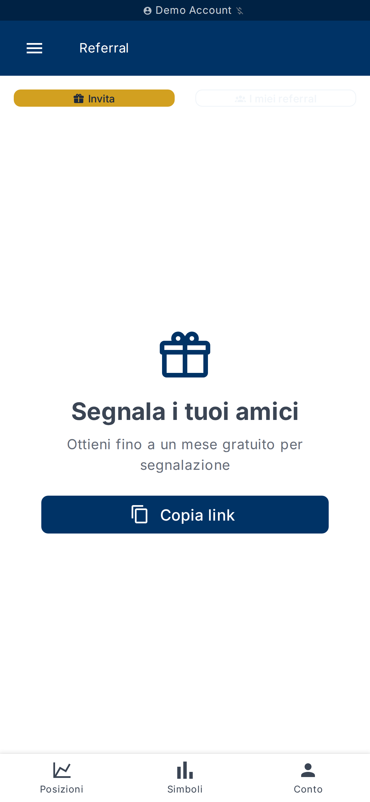 Scheda Invita — condividere o copiare il proprio link