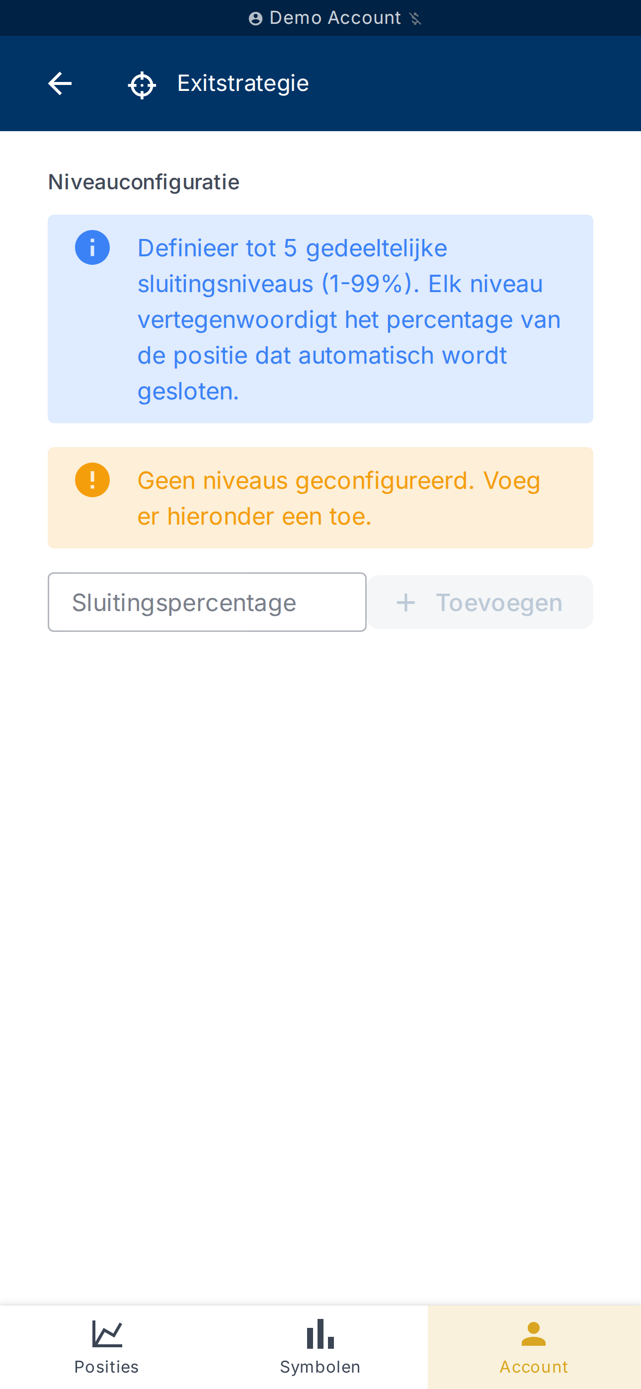 Configuratie van gedeeltelijke sluitingsniveaus
