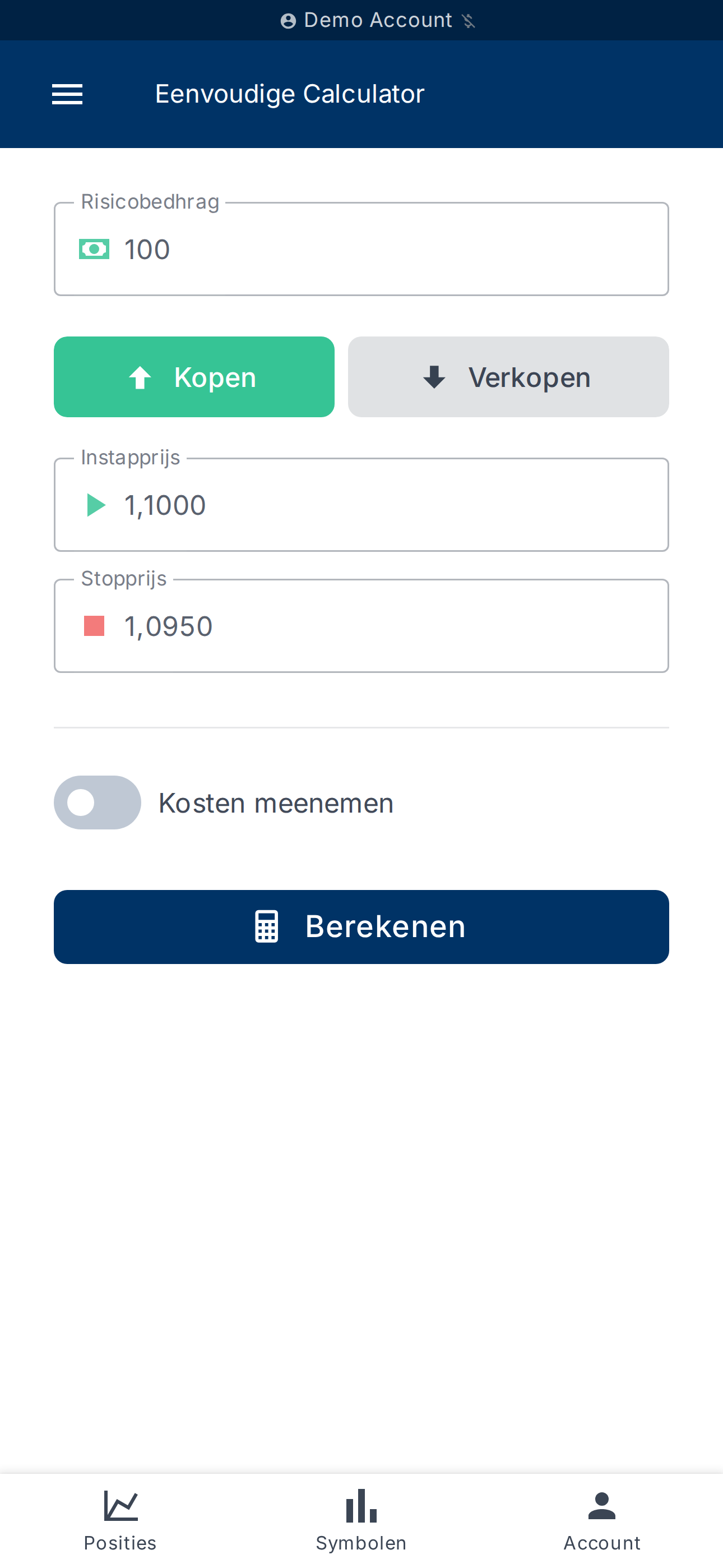 Eenvoudige positiecalculator — voor snelle simulaties