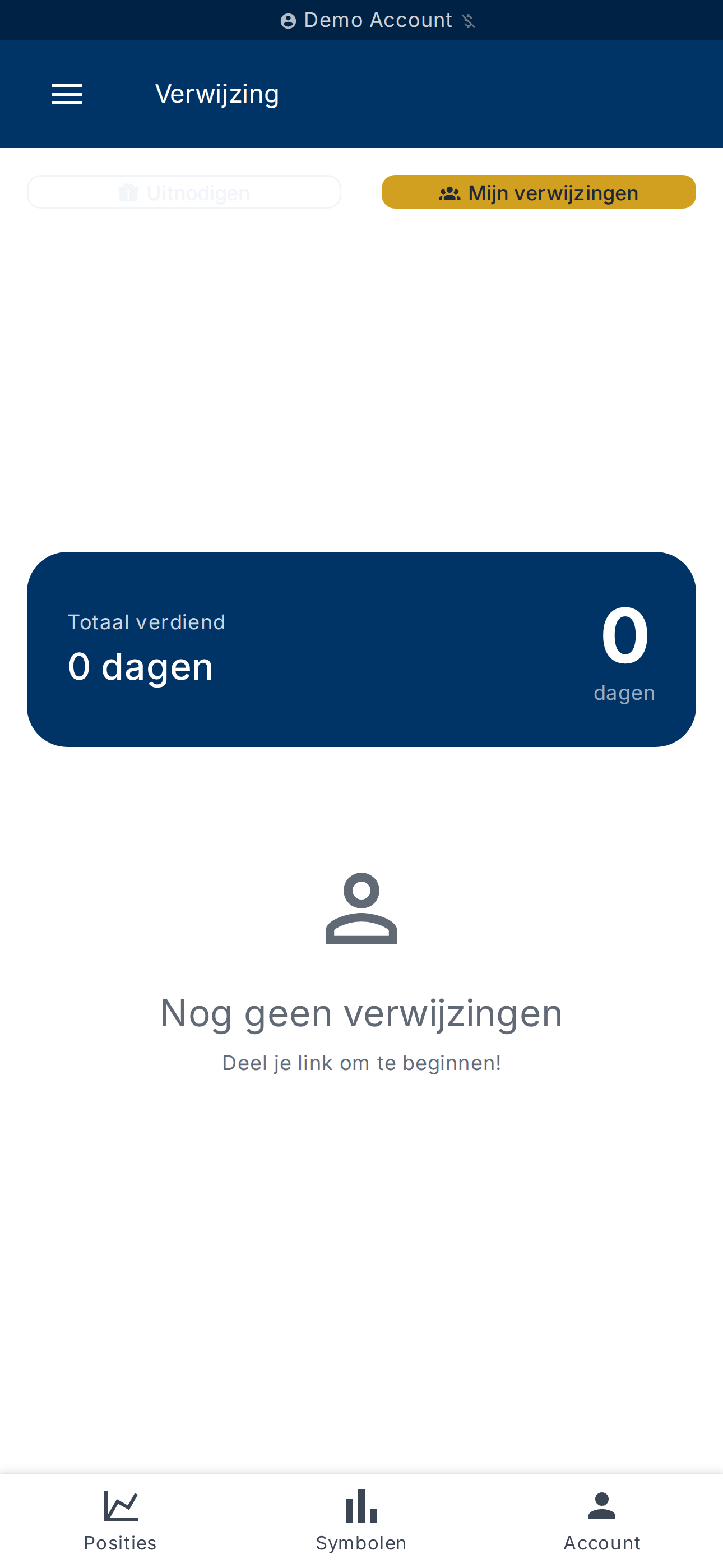 Tabblad Mijn verwijzingen — lijst en teller van verdiende dagen
