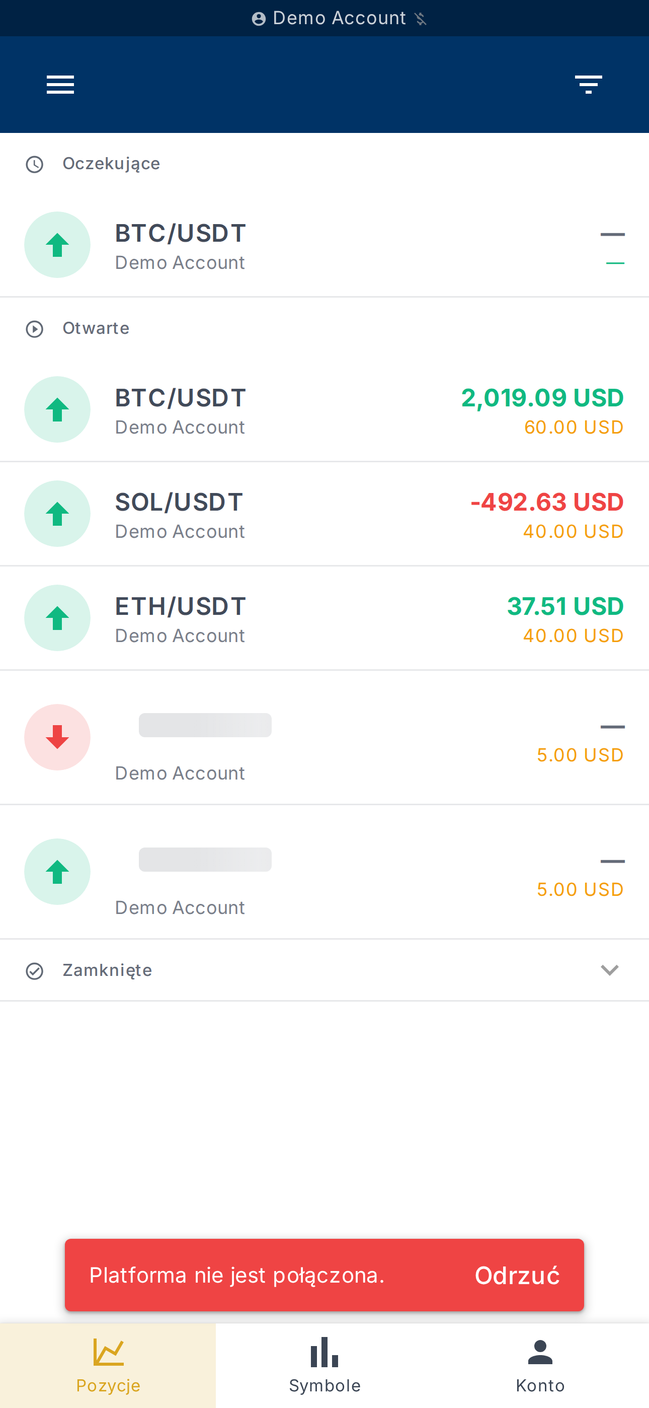 Lista pozycji wg statusu