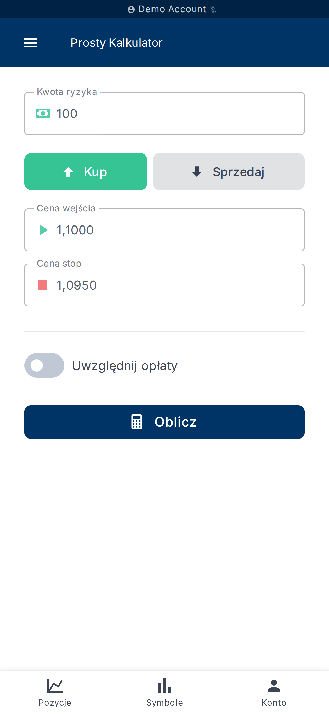 Prosty kalkulator pozycji — do szybkich symulacji