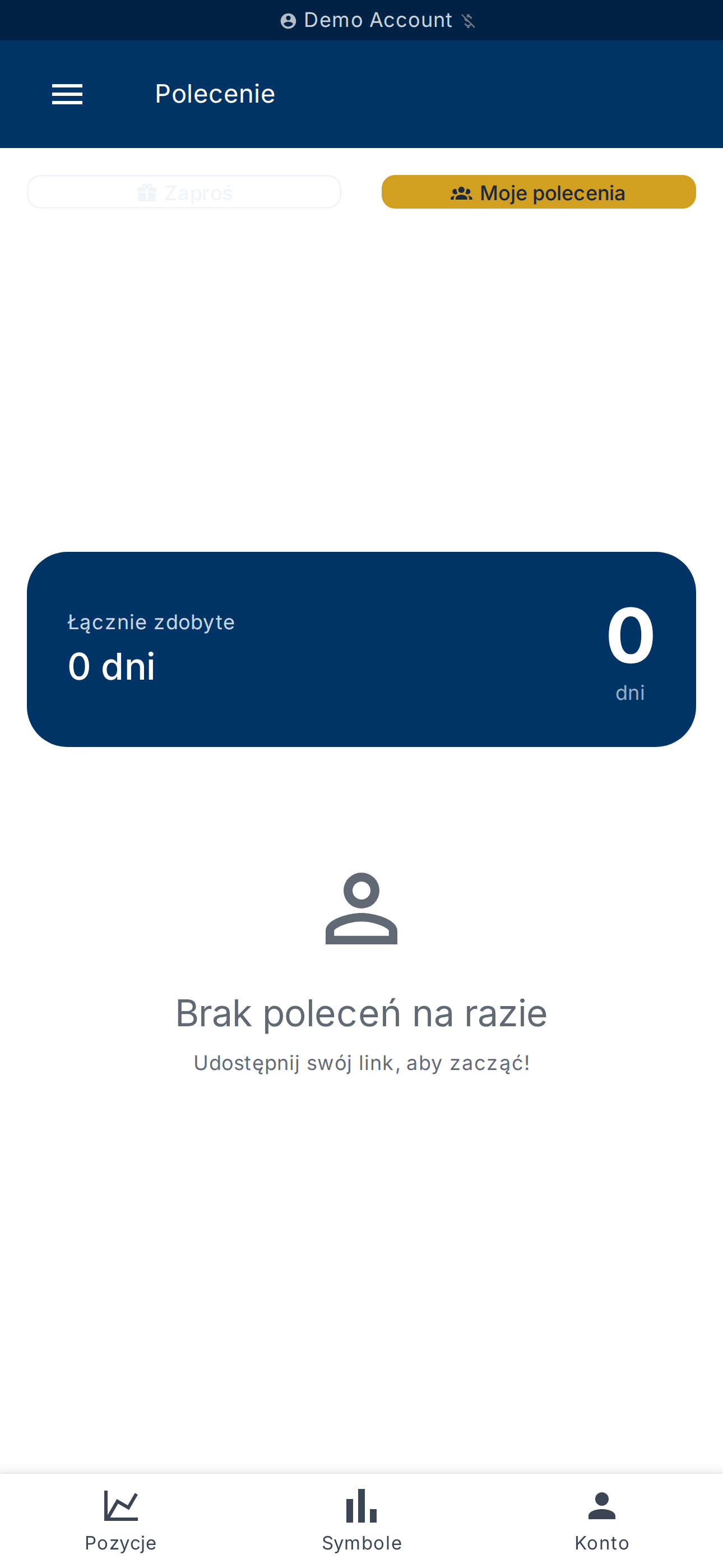 Zakładka Moje polecenia — lista i licznik zdobytych dni