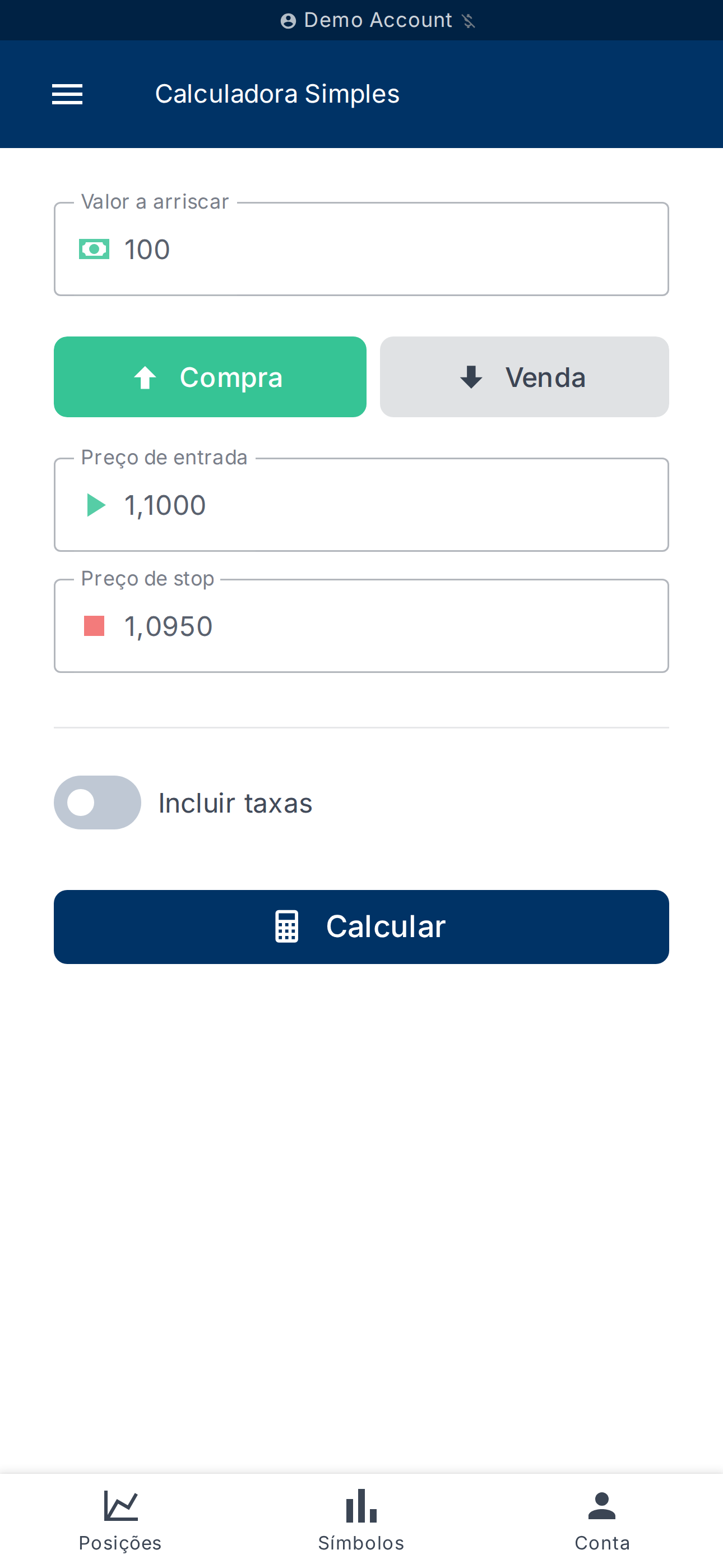 Calculadora de posição simples — para simulações rápidas