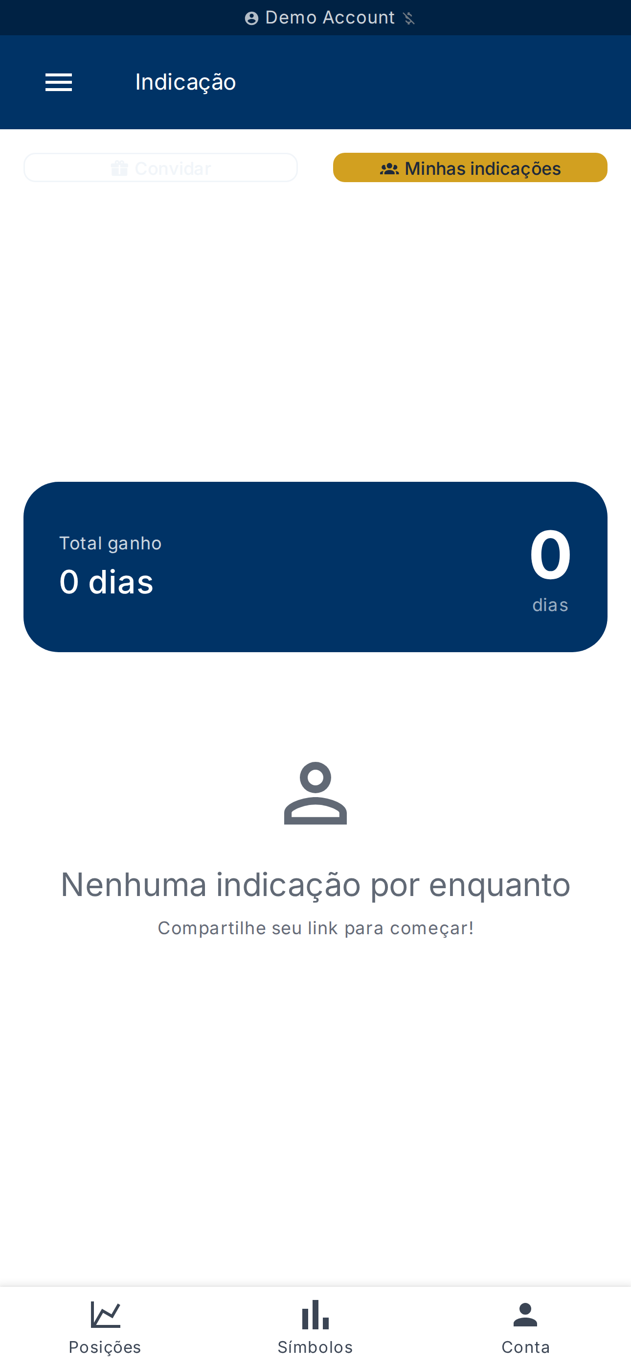Aba Minhas indicações — lista e contador de dias conquistados