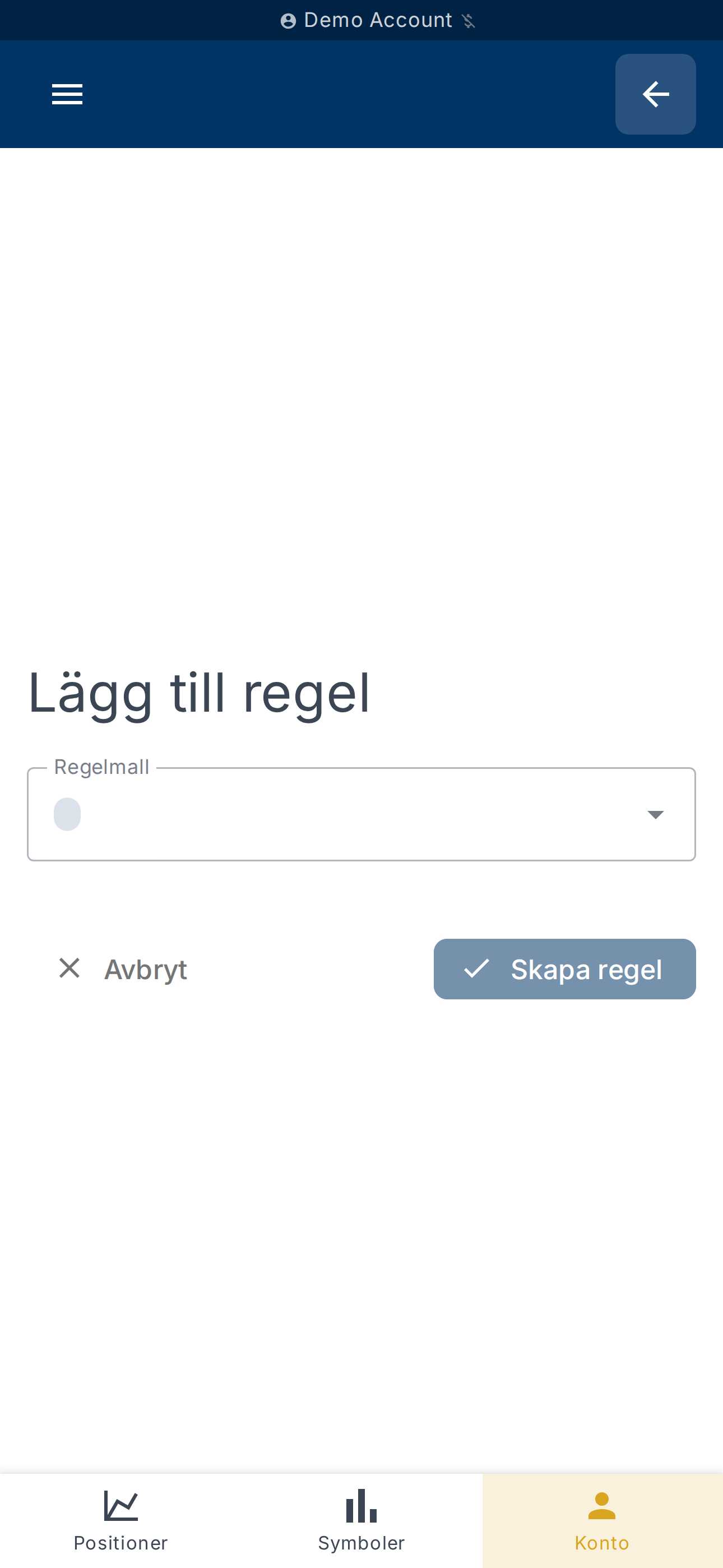 Formulär för att skapa regel (mall, villkor, åtgärder)