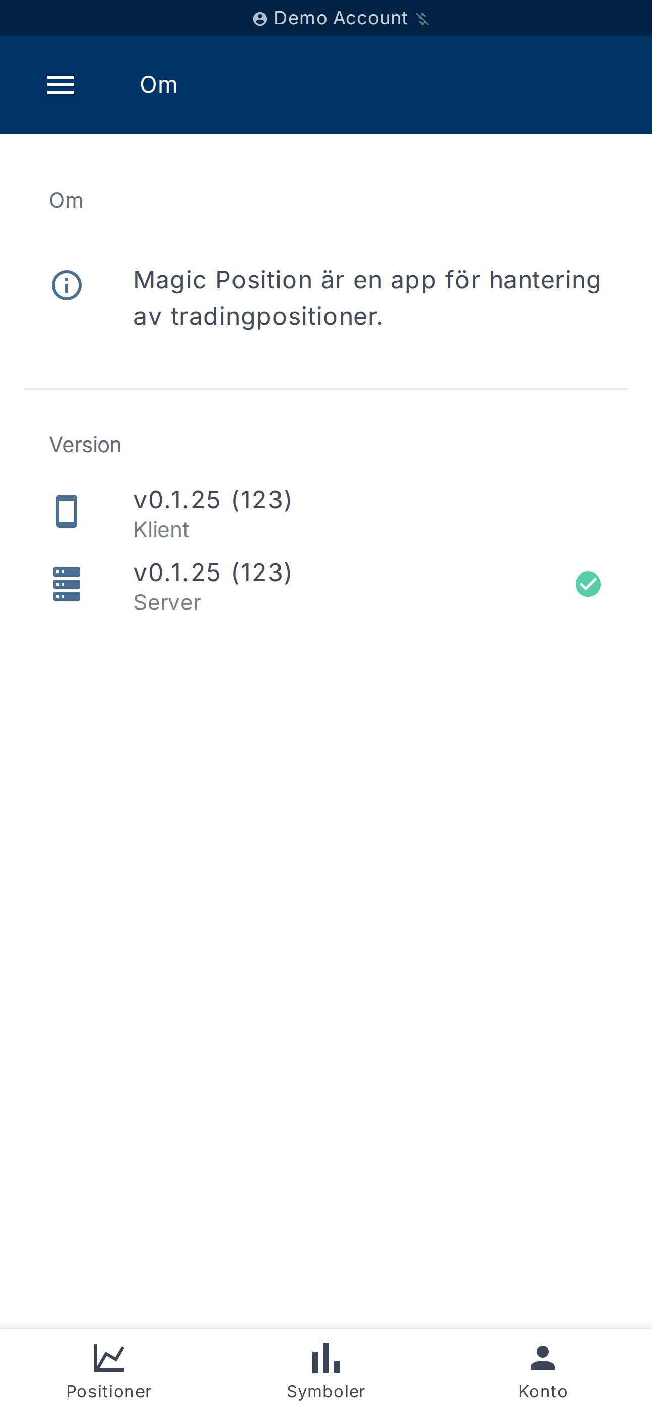 Om-sidan — klient- och serverversioner