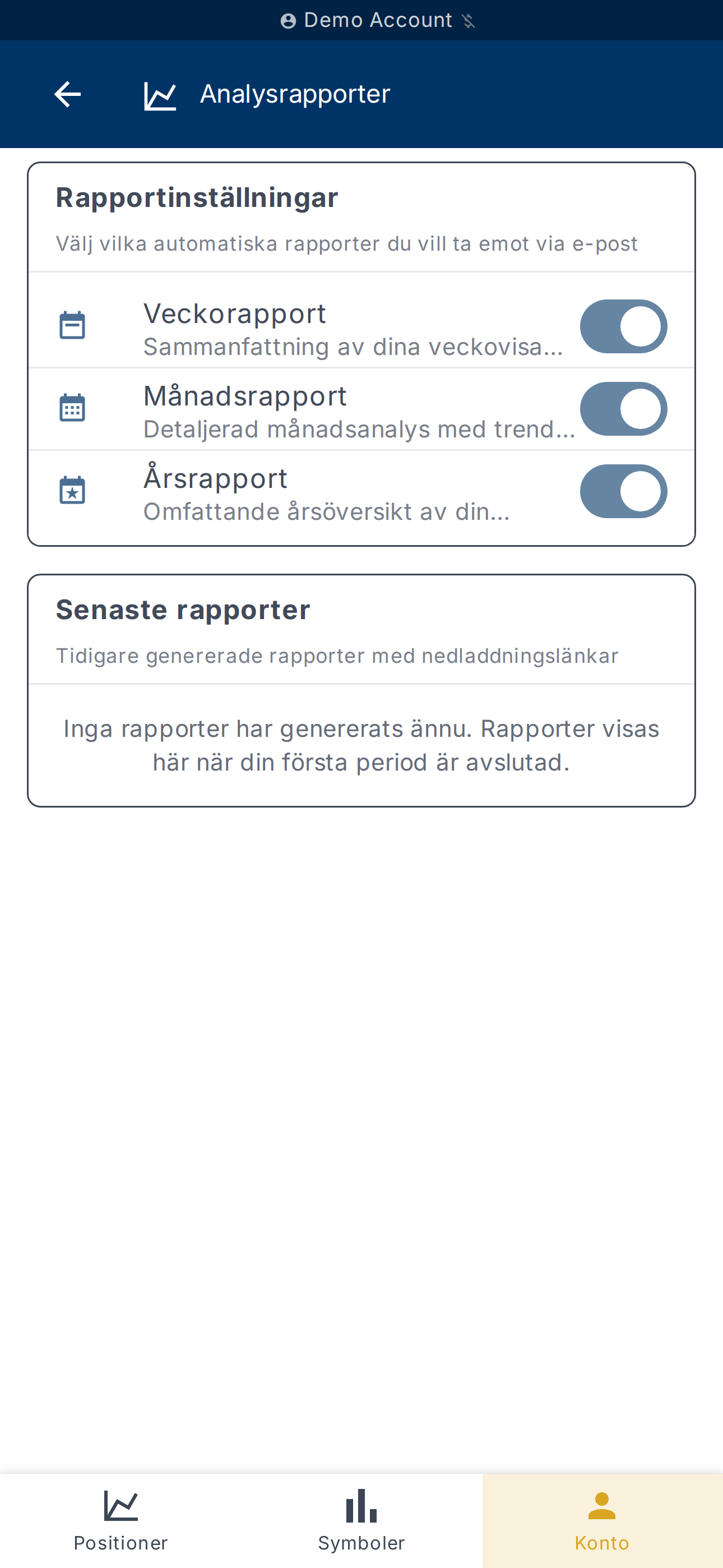 Inställningar för prestandarapporter