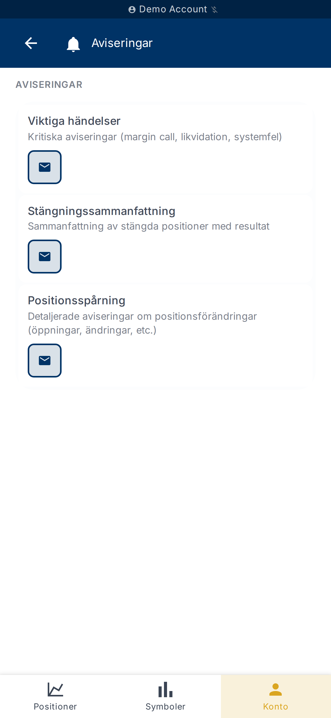 Visningsinställningar för saldo och PnL