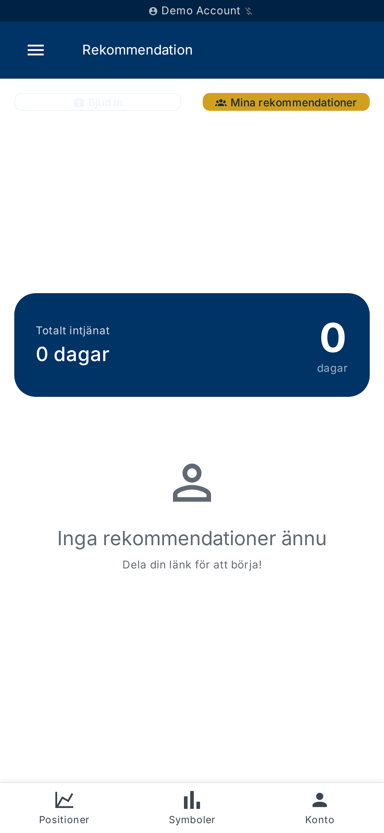 Fliken Mina rekommendationer — lista och räknare för intjänade dagar