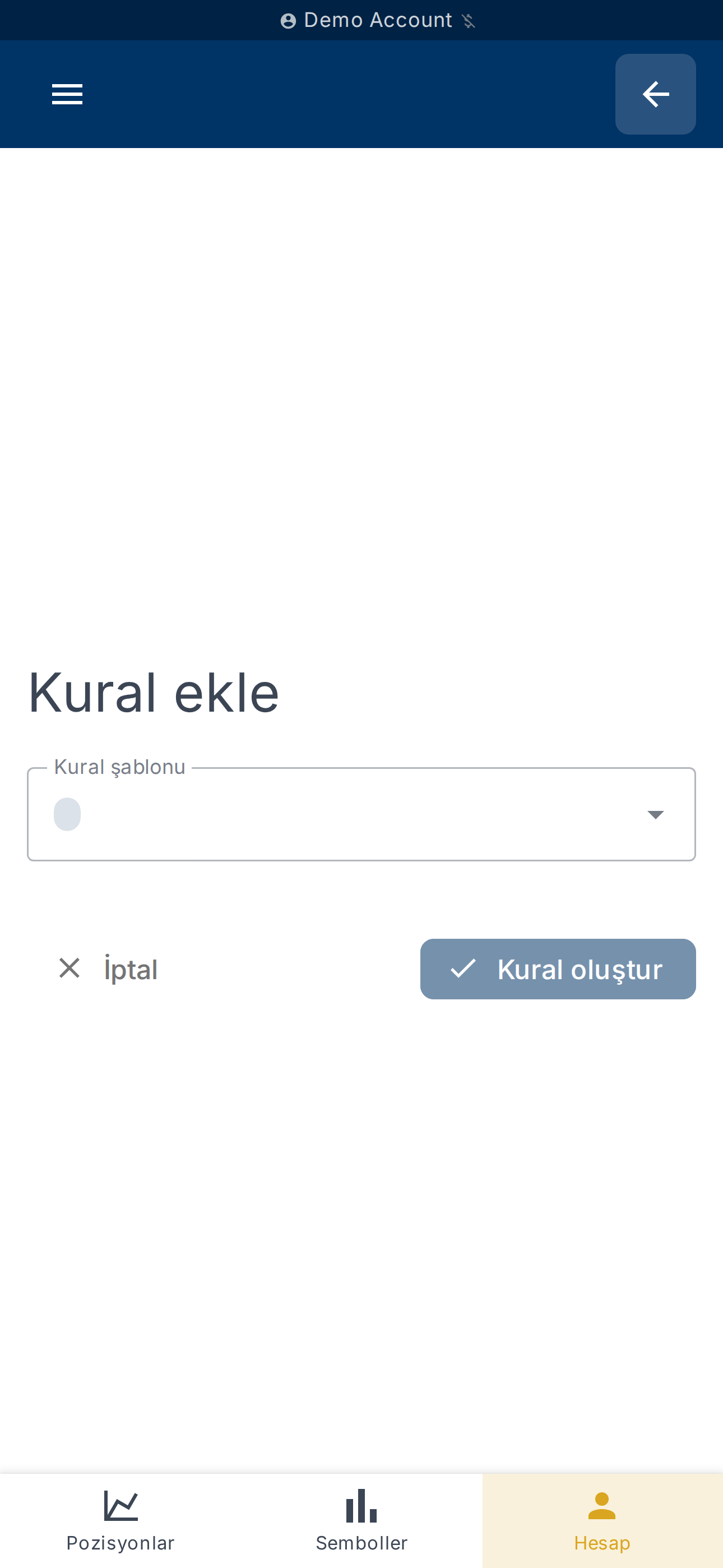 Kural oluşturma formu (şablon, koşullar, eylemler)