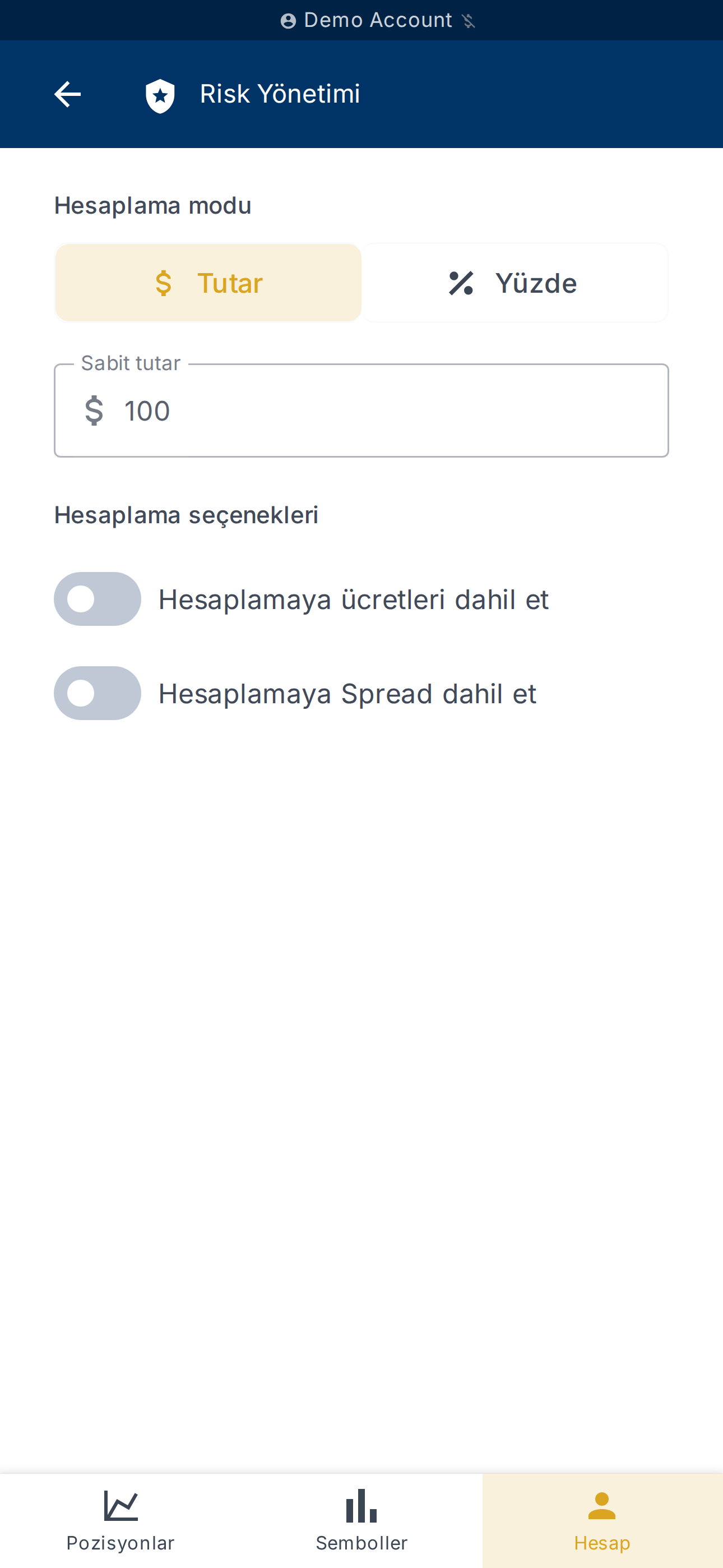 Hesap risk politikası ayarları