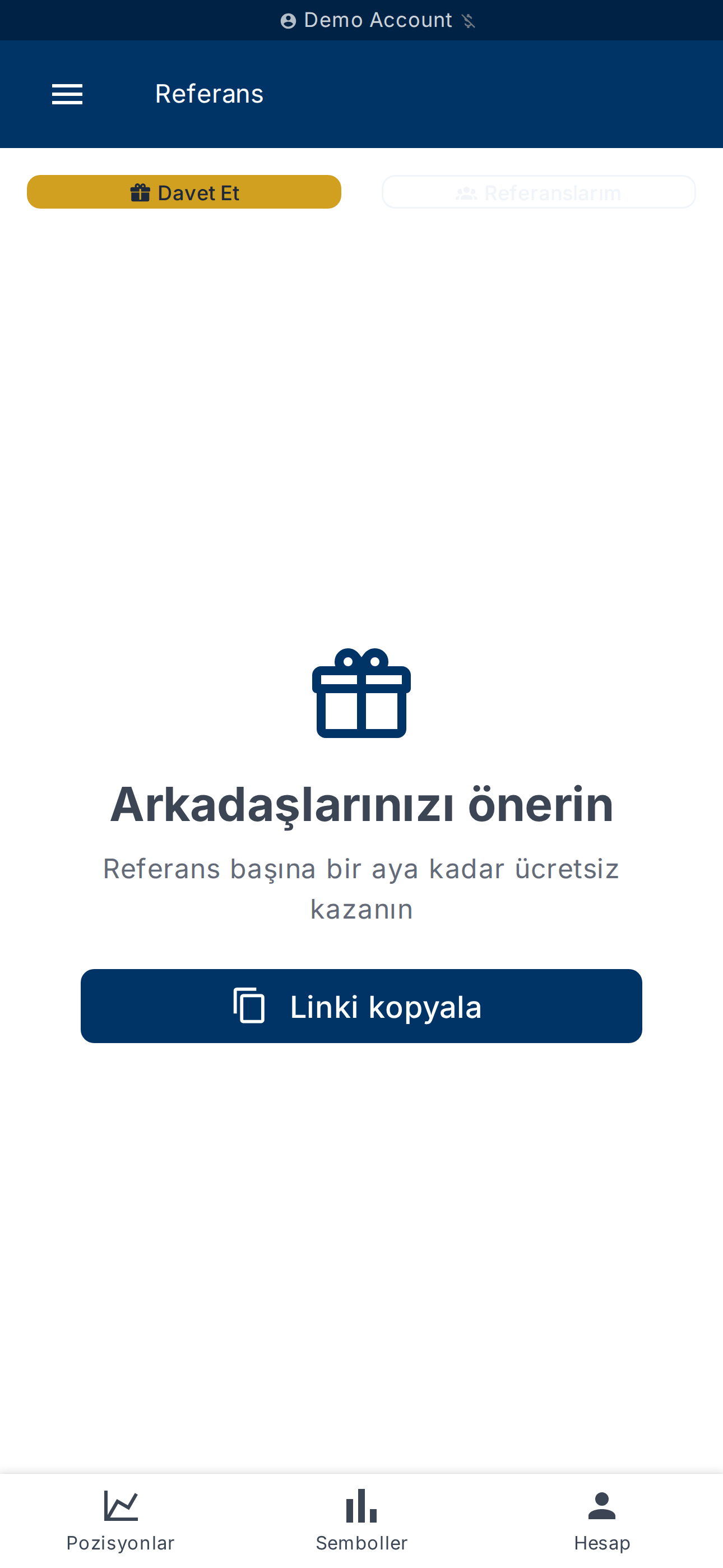 Davet Et sekmesi — bağlantıyı paylaşın veya kopyalayın